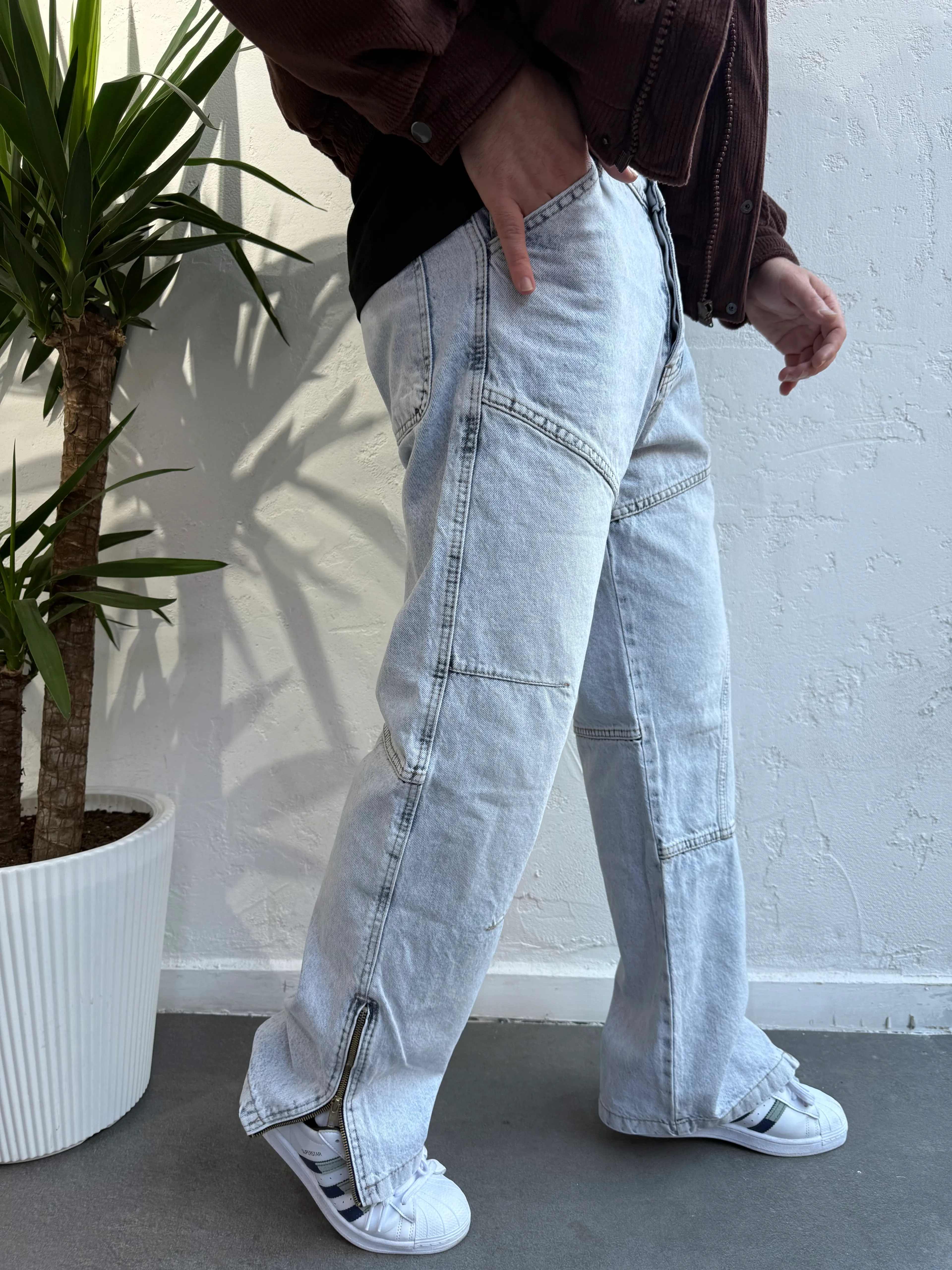 Fermuarlı Paça Tasarım Baggy Buz Mavi