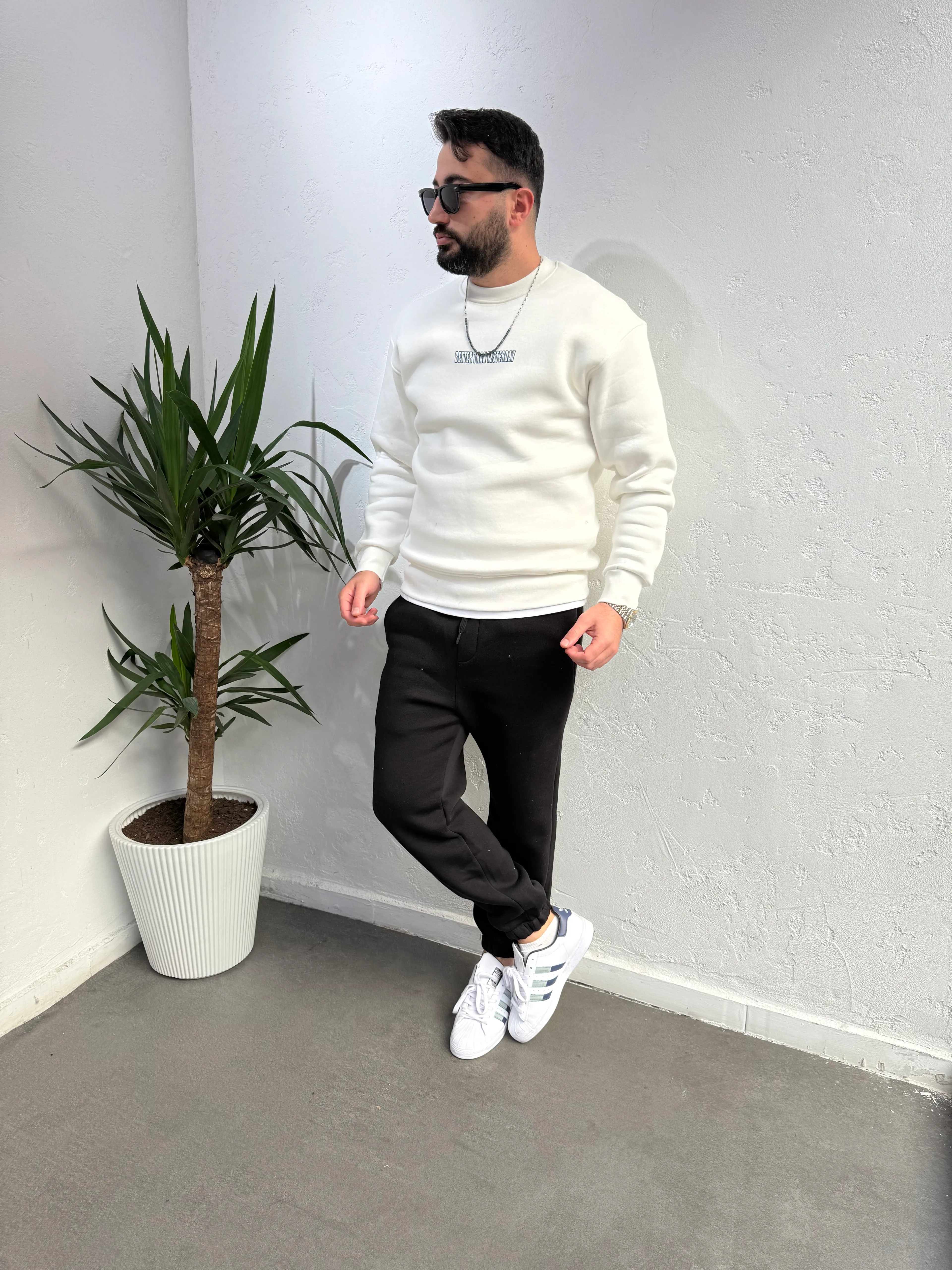 Deep Ön Arka Baskılı Sweatshirt Beyaz