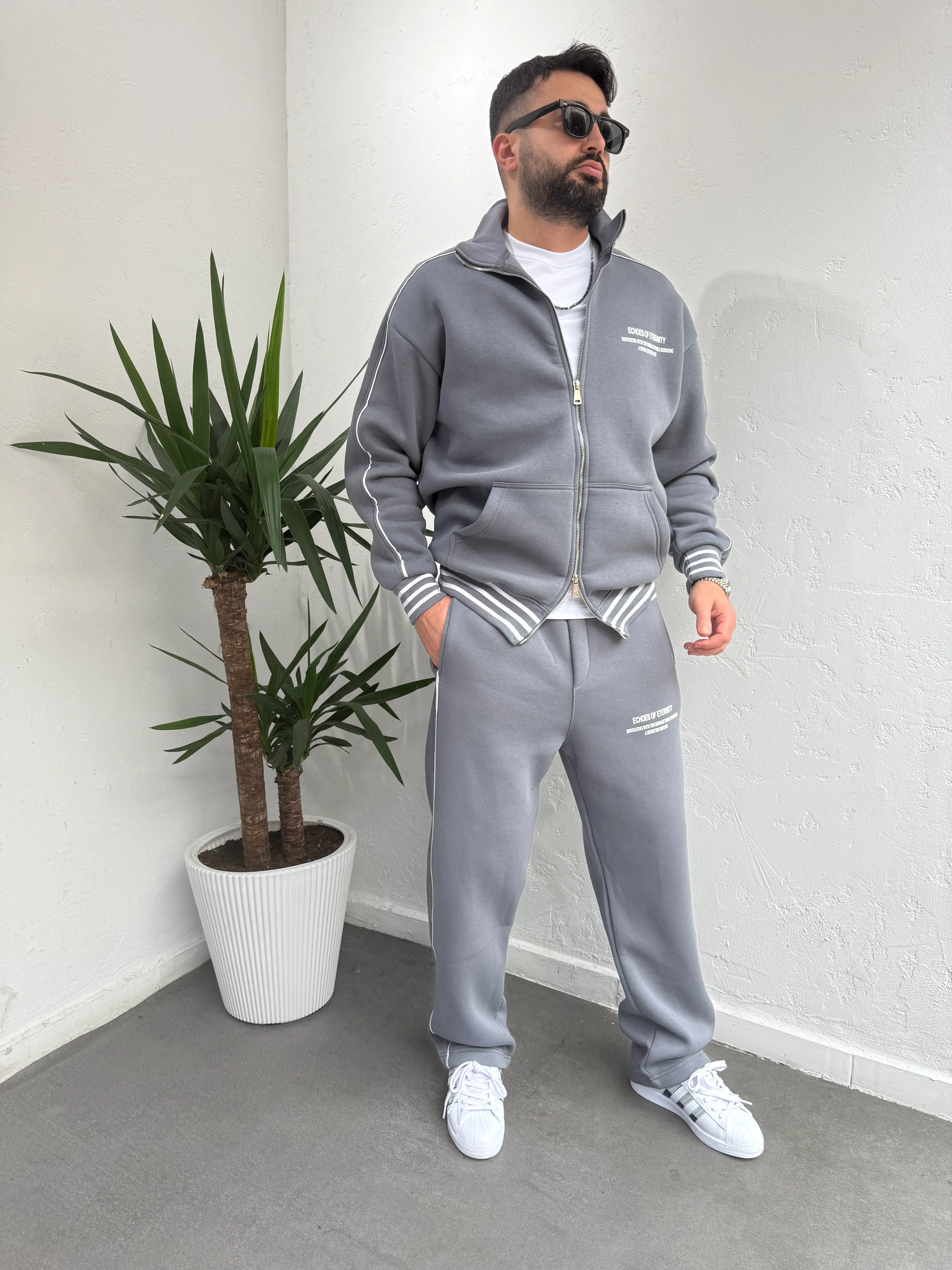 Deep Çift Fermuar Detaylı Eşofman Takımı Gri