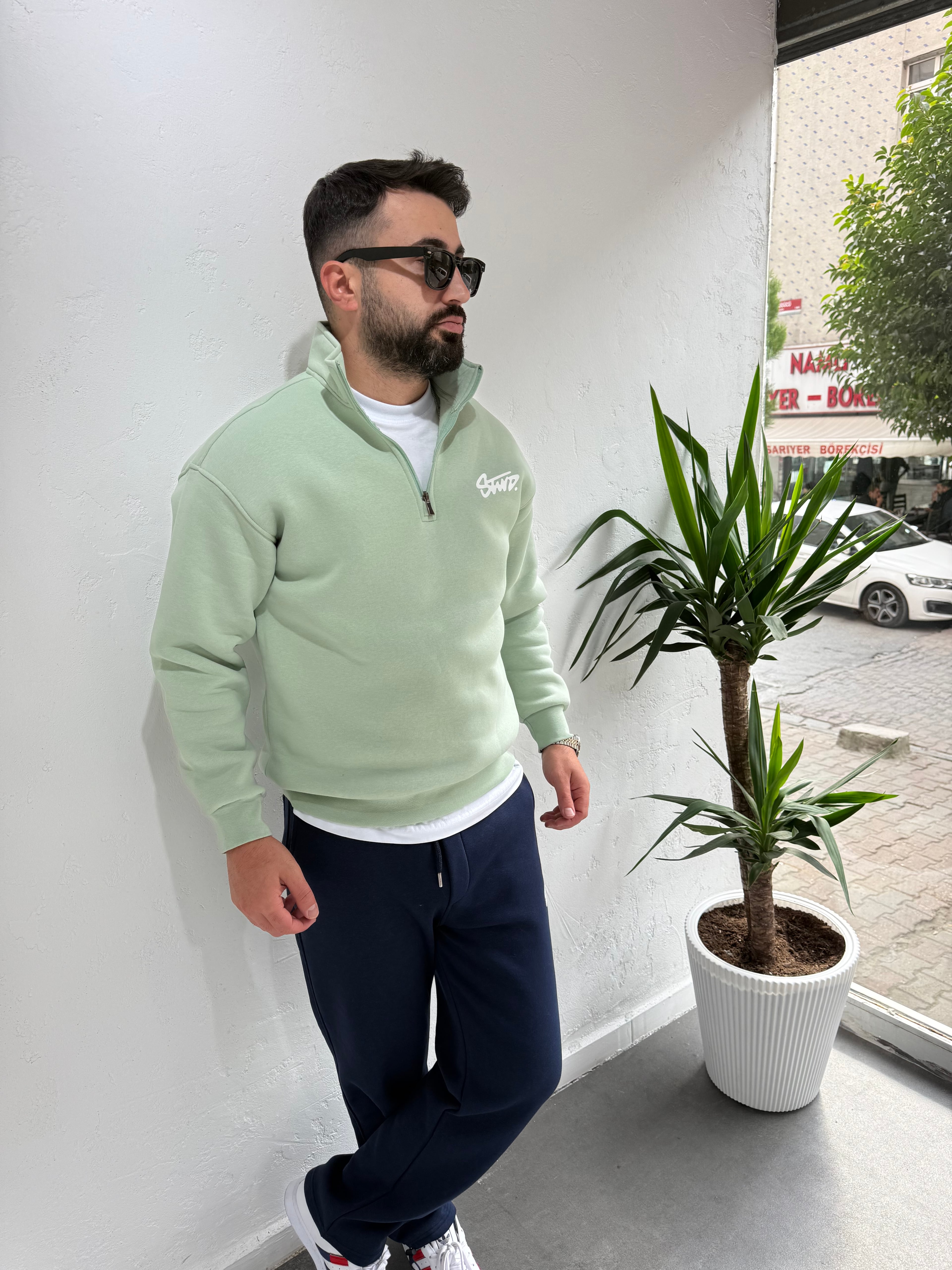 STWD Cotton Fermuarlı Sweatshirt Çağla Yeşili