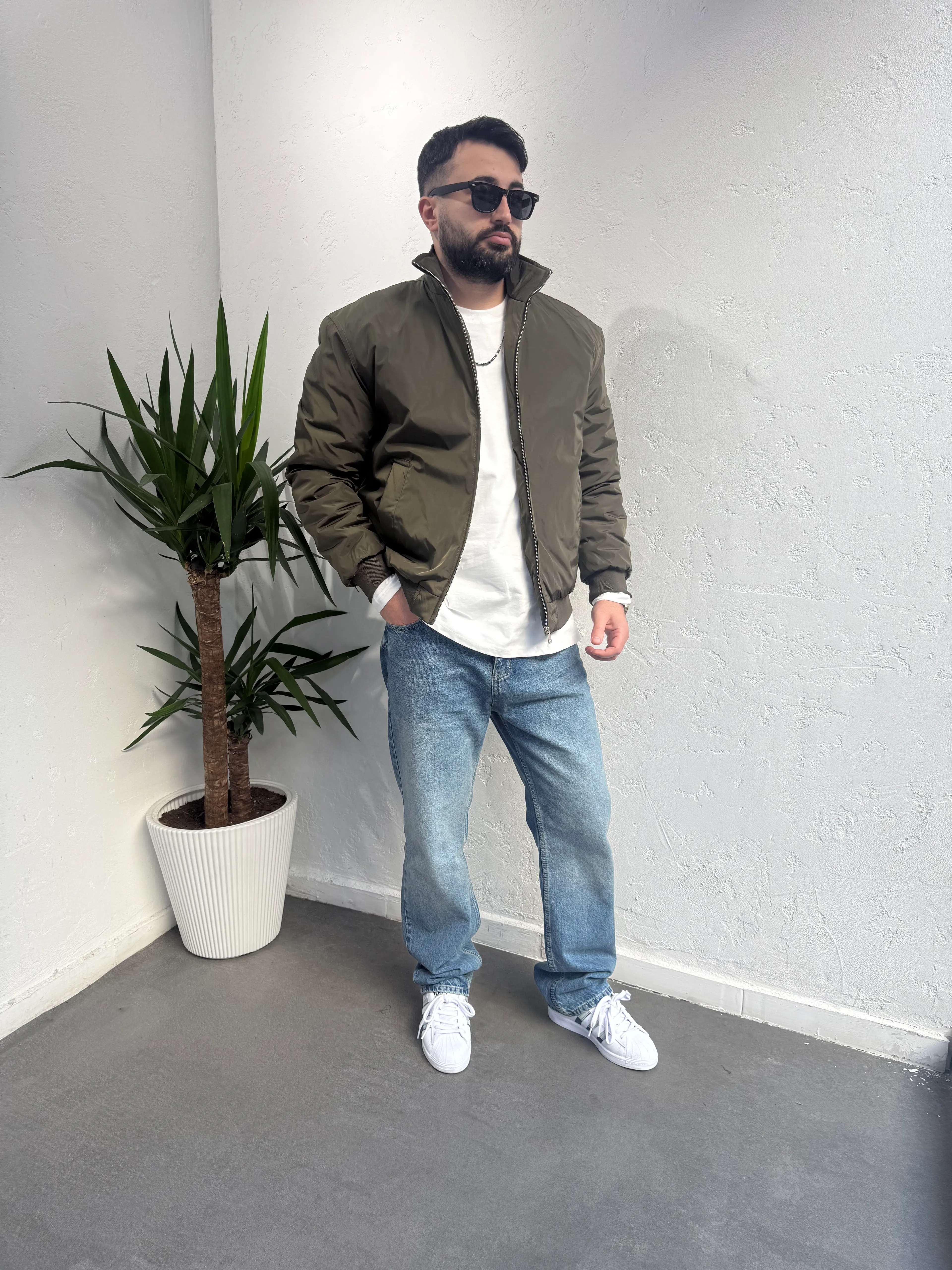 ZR Model Kadife Yaka Pilot Mont Haki Yeşil