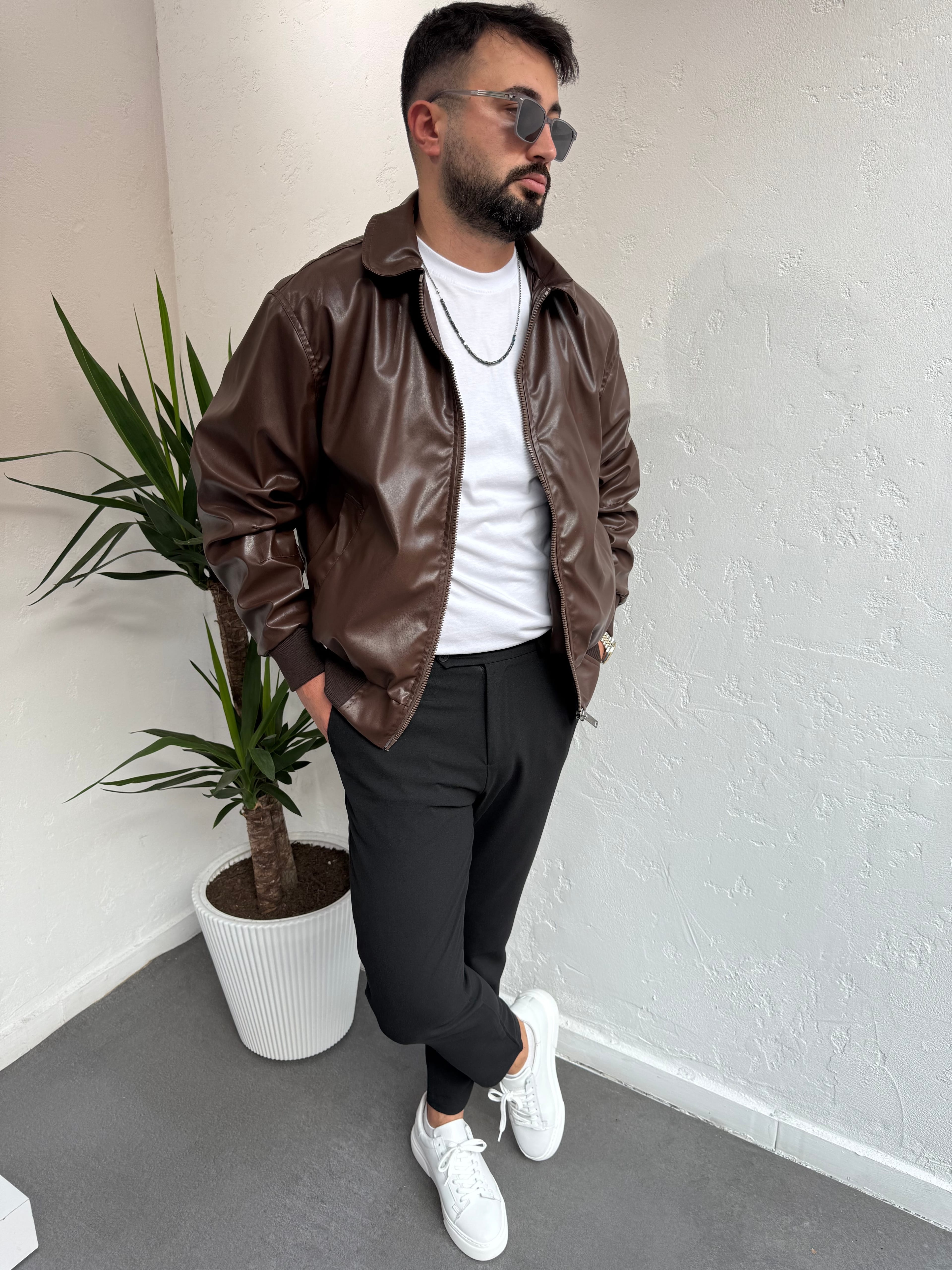 Zr Model Pilot Deri Ceket Kahve