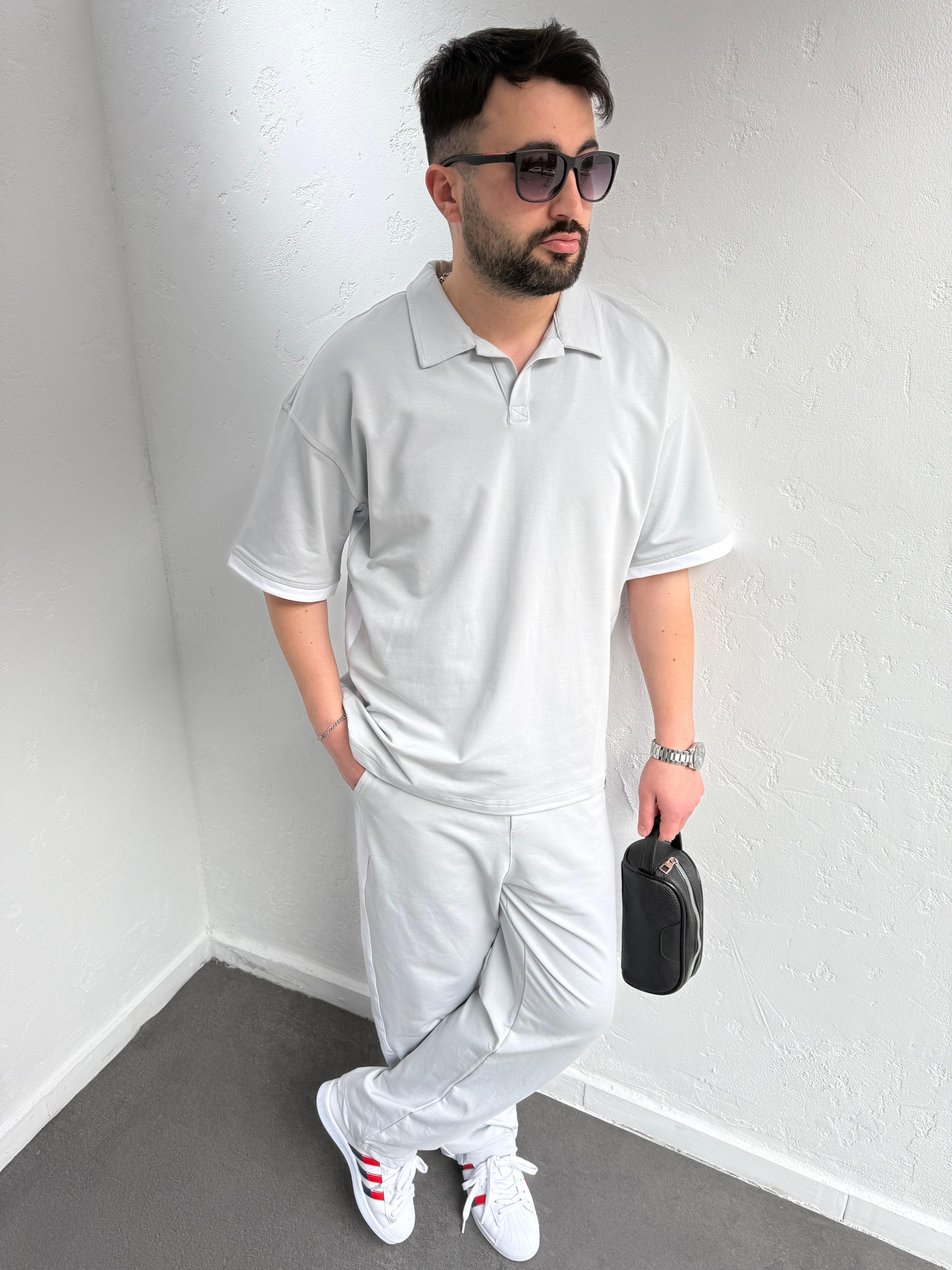 Polo Yaka Lenasso Eşofman Takımı Gri