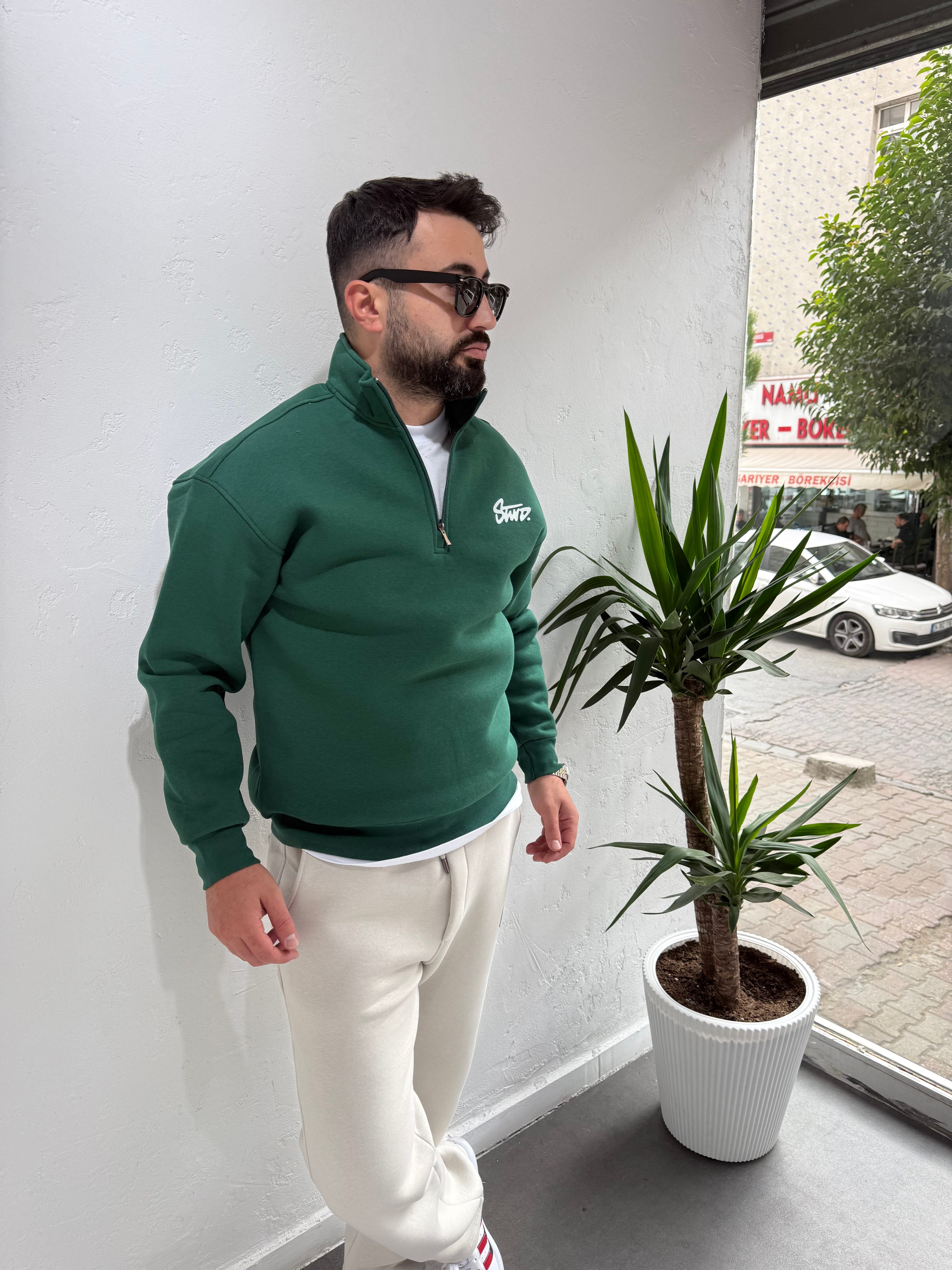STWD Cotton Fermuarlı Sweatshirt Haki Yeşili