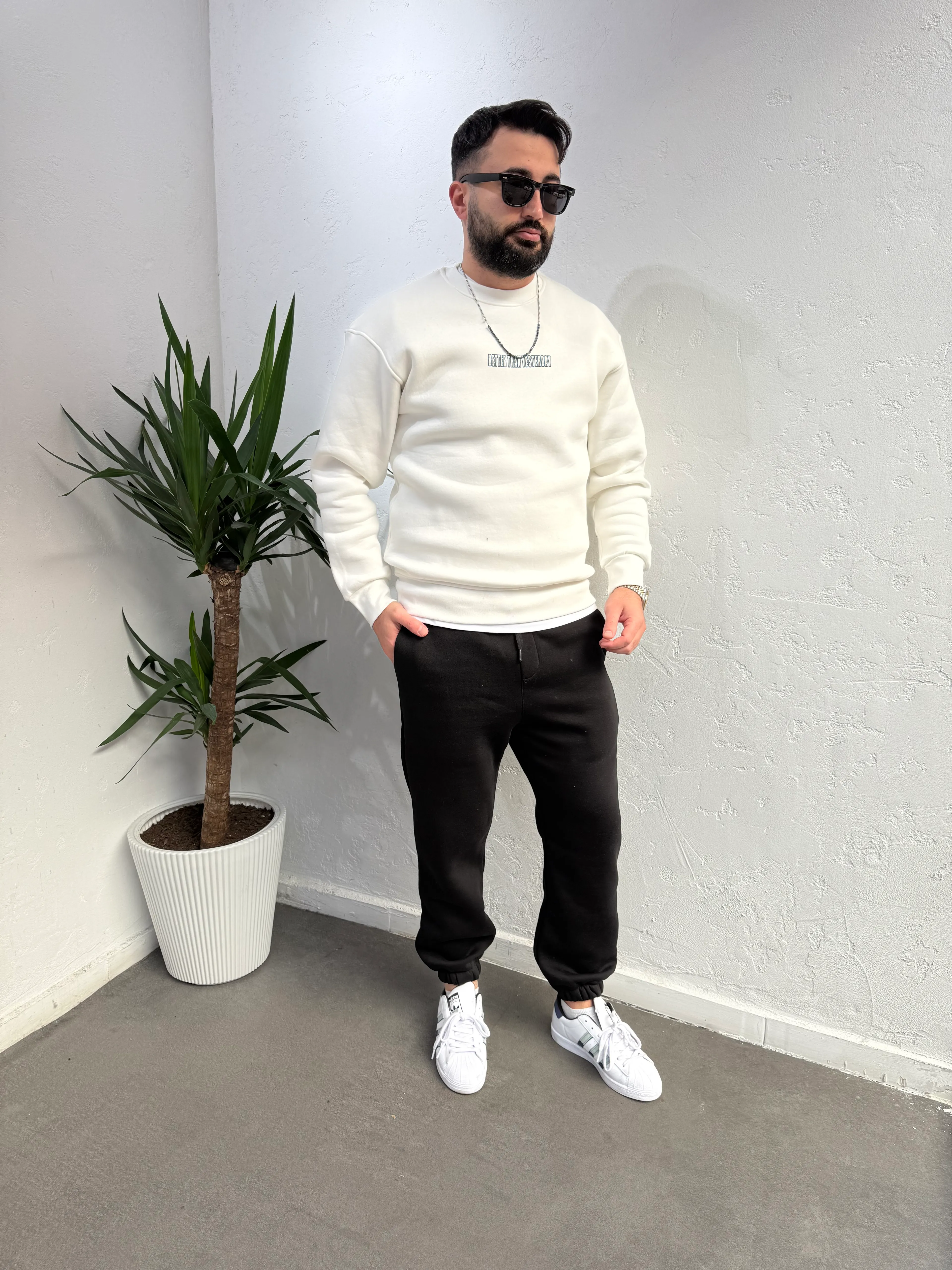 Deep Ön Arka Baskılı Sweatshirt Beyaz