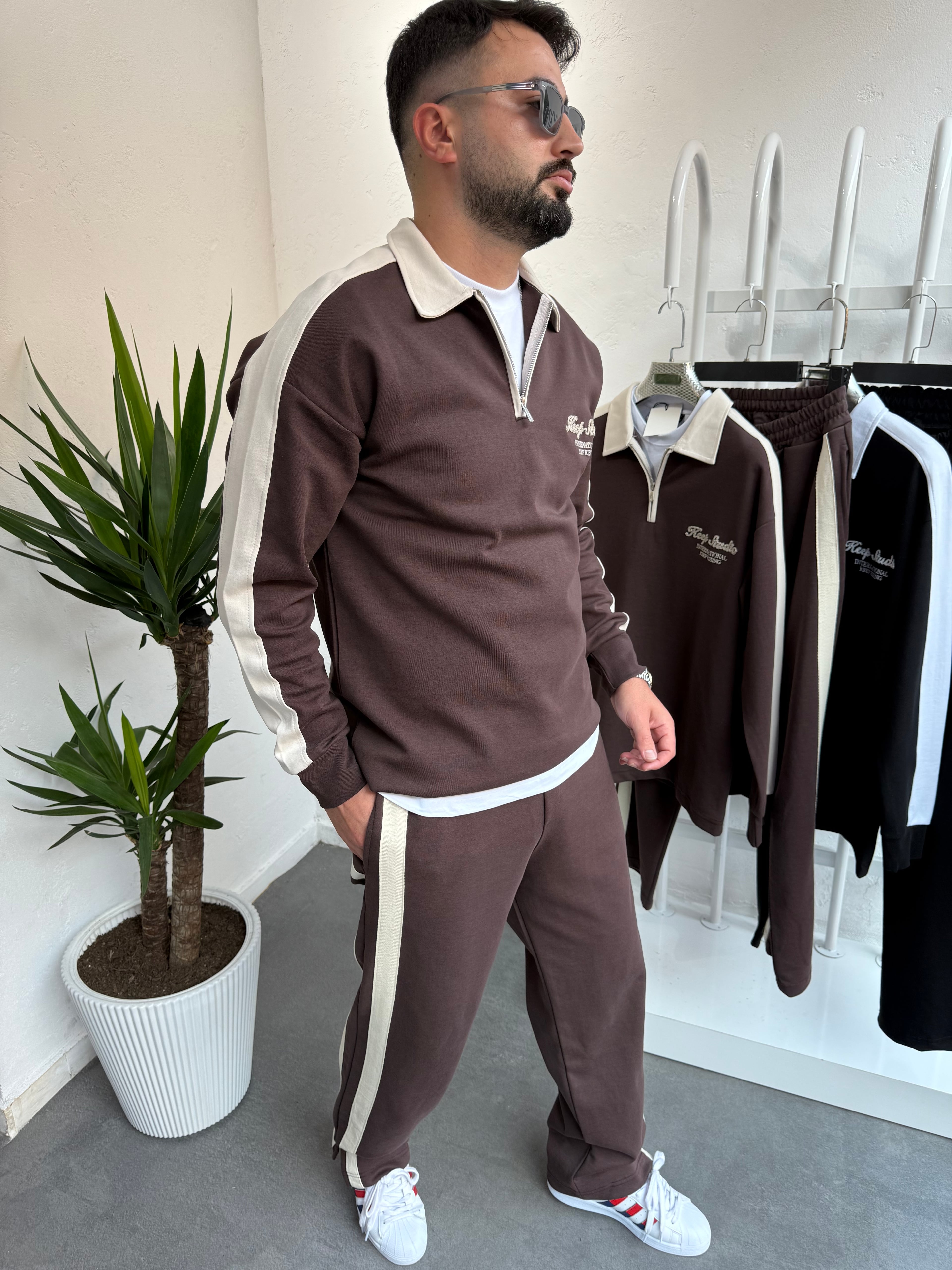Fermuarlı Yaka Baggy Eşofman Takımı Kahve
