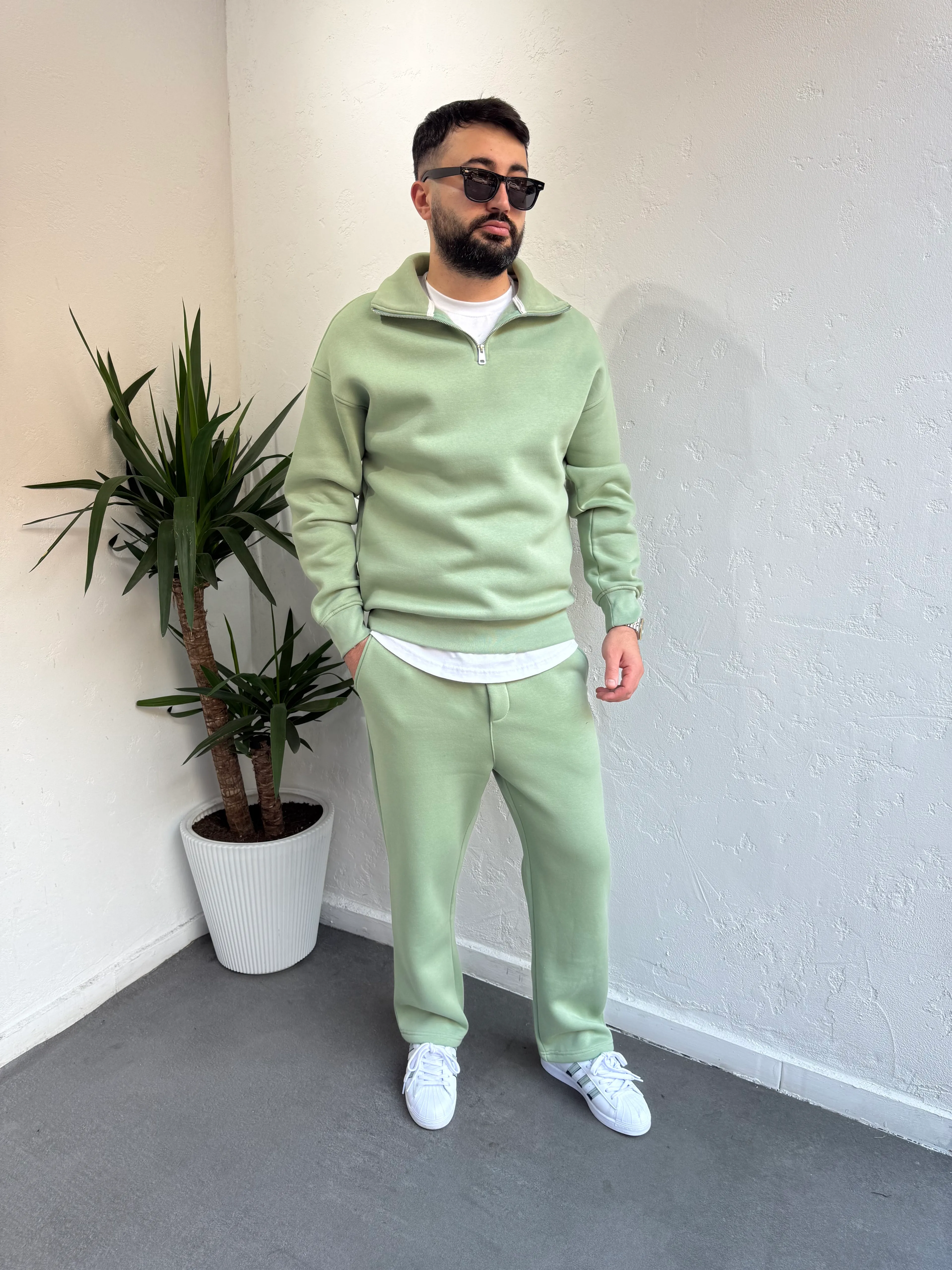 Lenasso Premium Fermuarlı Baggy Eşofman Takımı Su Yeşili