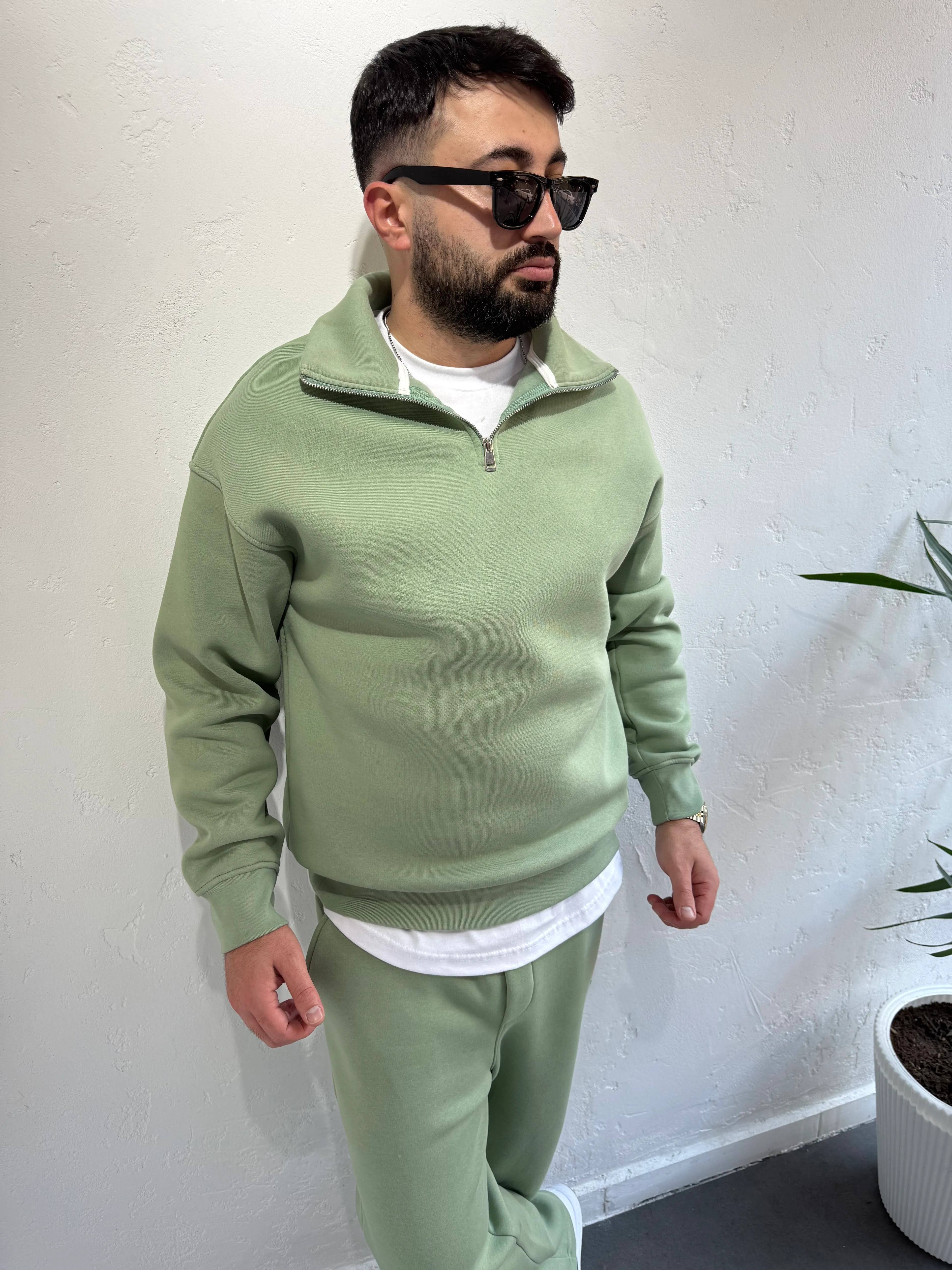 Lenasso Premium Fermuarlı Baggy Eşofman Takımı Su Yeşili