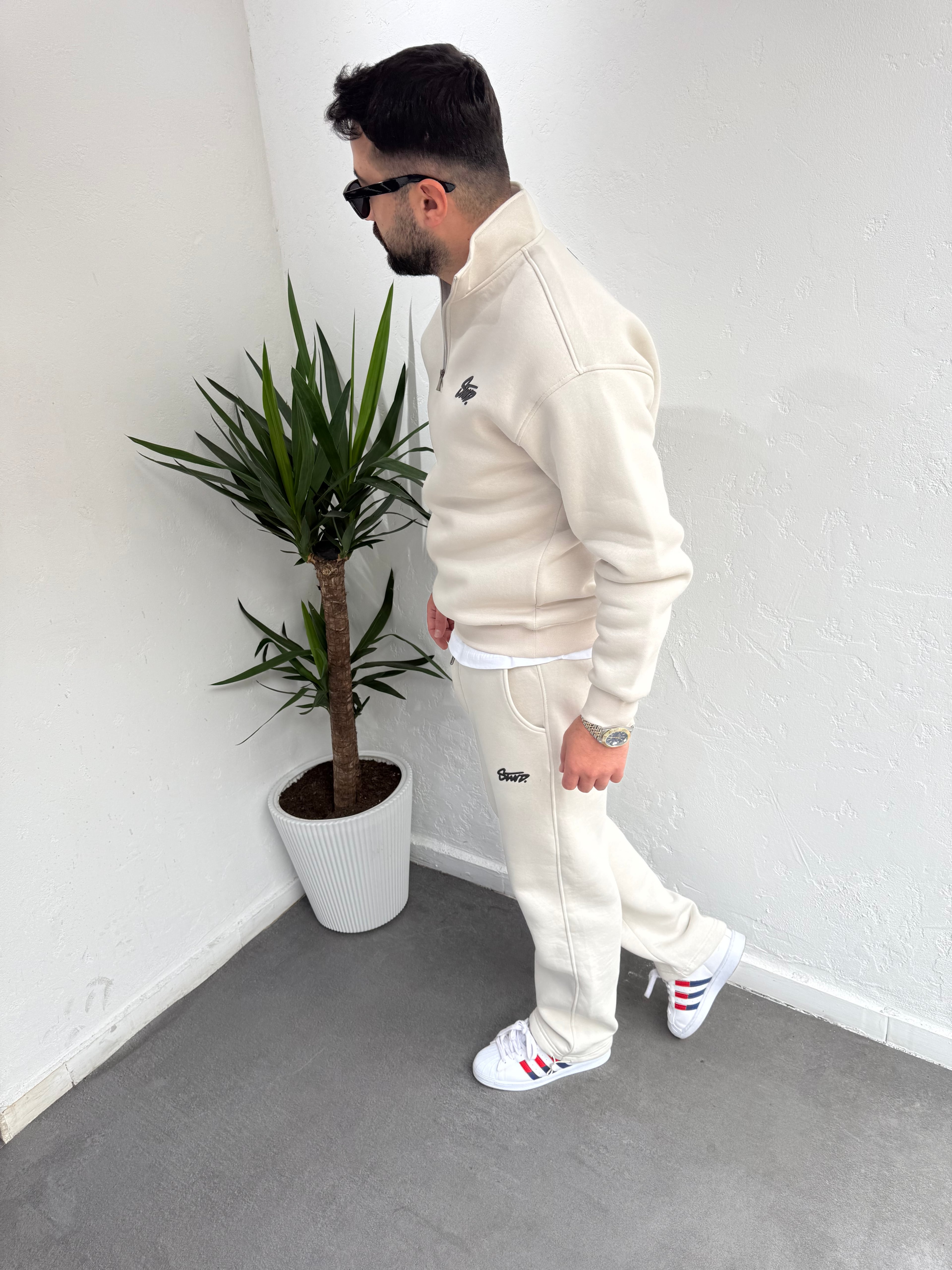 STWD Cotton Fermuarlı Sweatshirt Krem