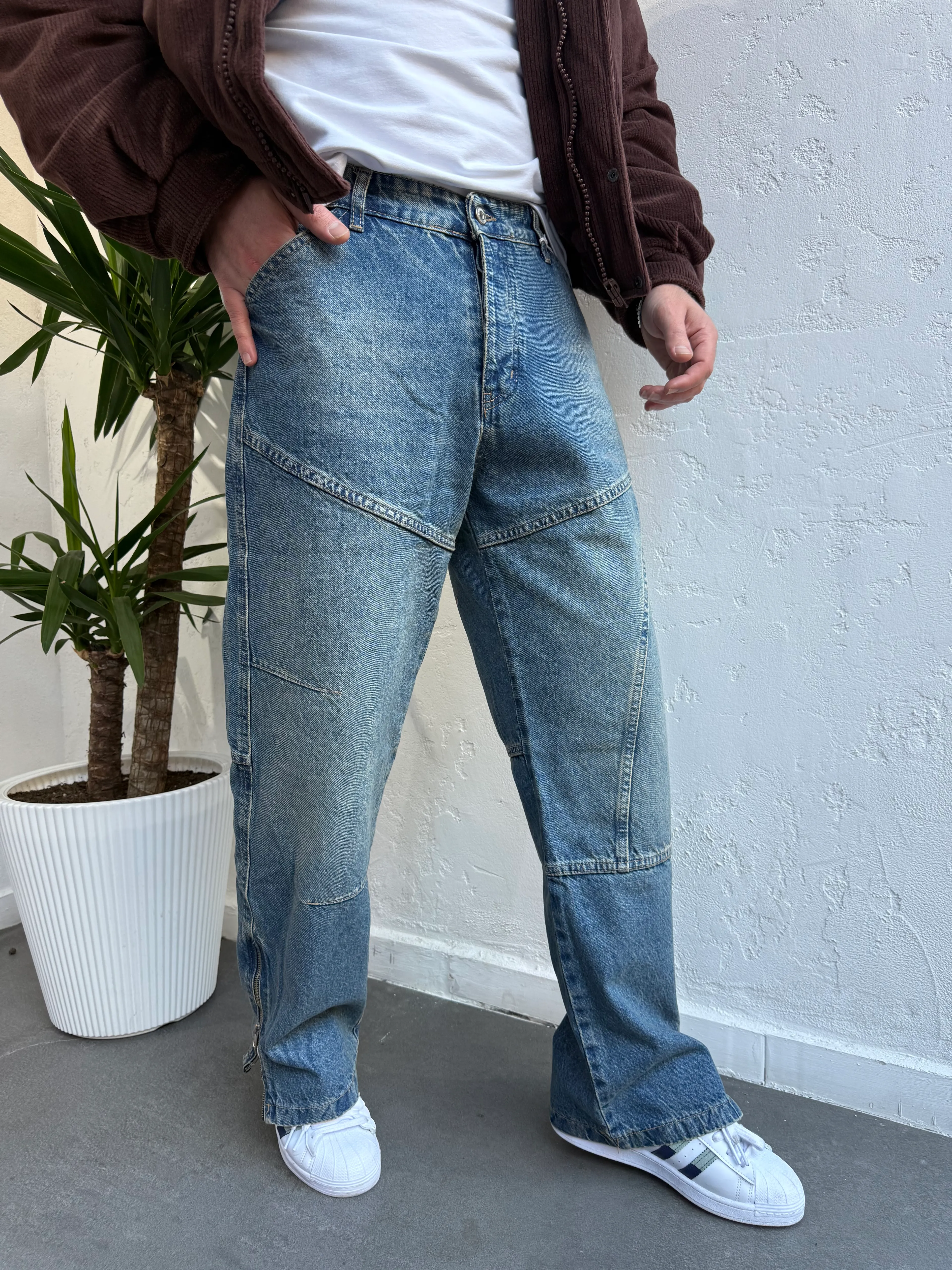 Fermuarlı Paça Tasarım Baggy Mavi