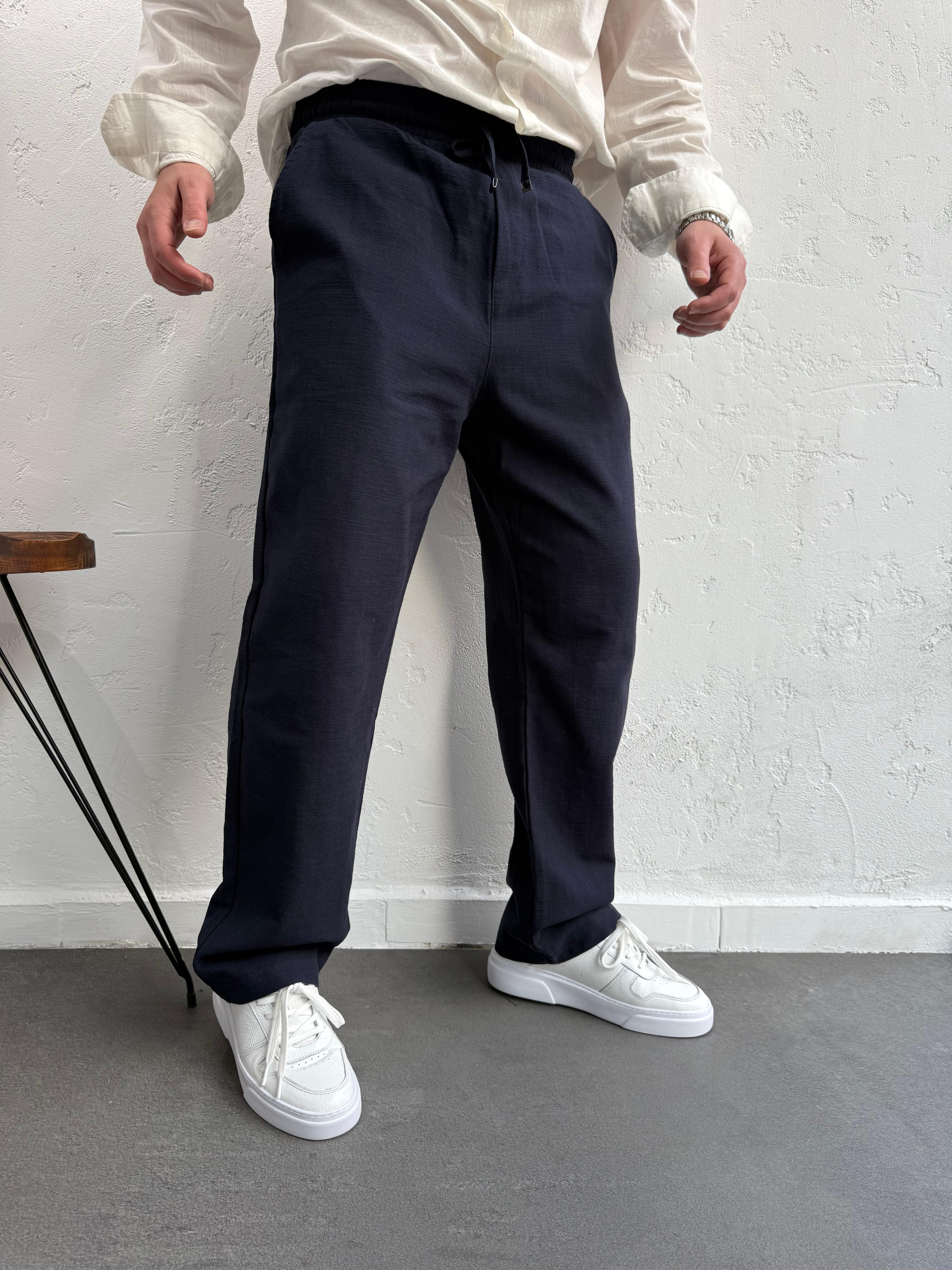 Lenasso Keten Baggy Pantolon Lacivert