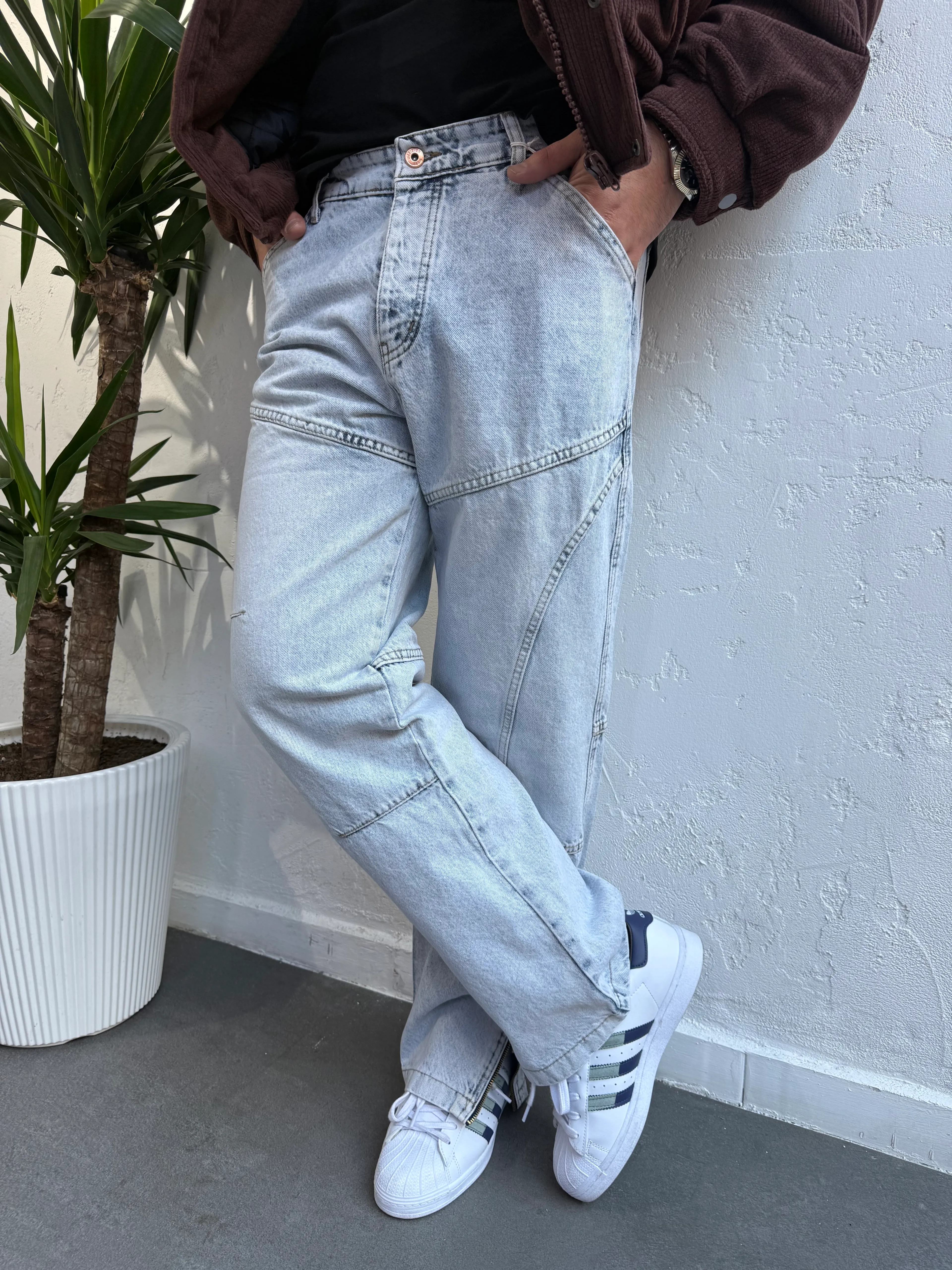 Fermuarlı Paça Tasarım Baggy Buz Mavi