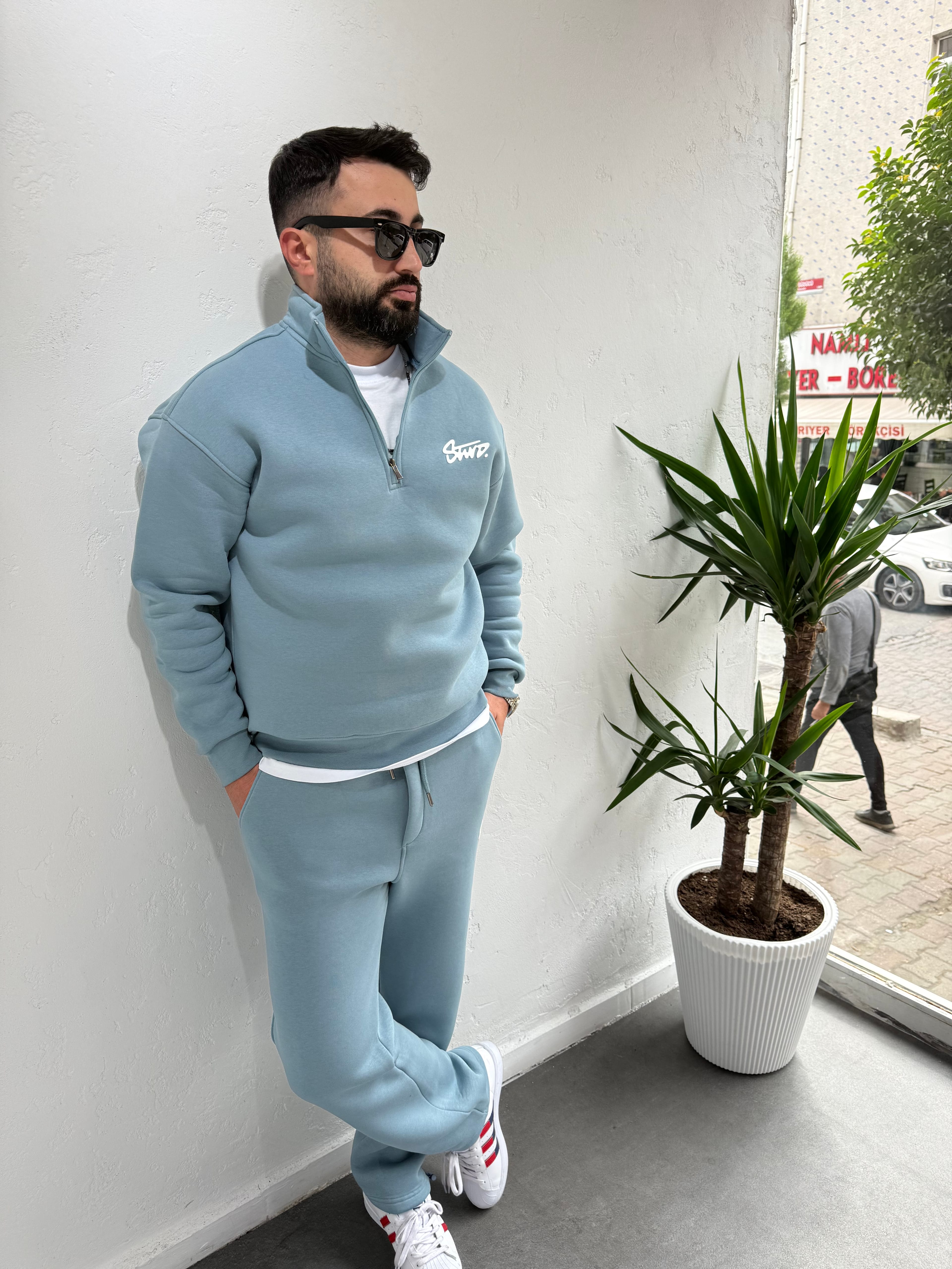 STWD Cotton Fermuarlı Sweatshirt Bebe Mavisi