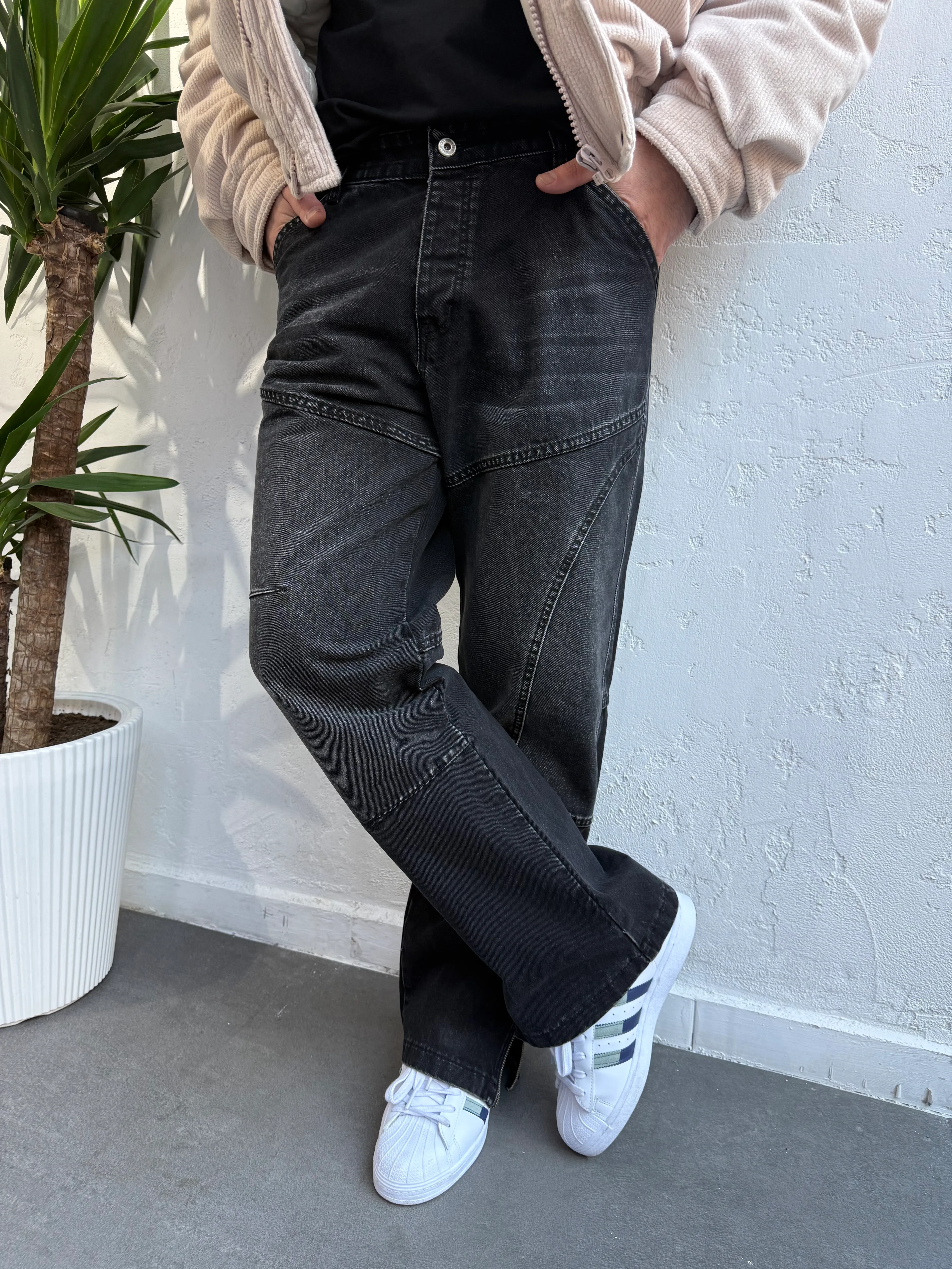 Fermuarlı Paça Tasarım Baggy Siyah