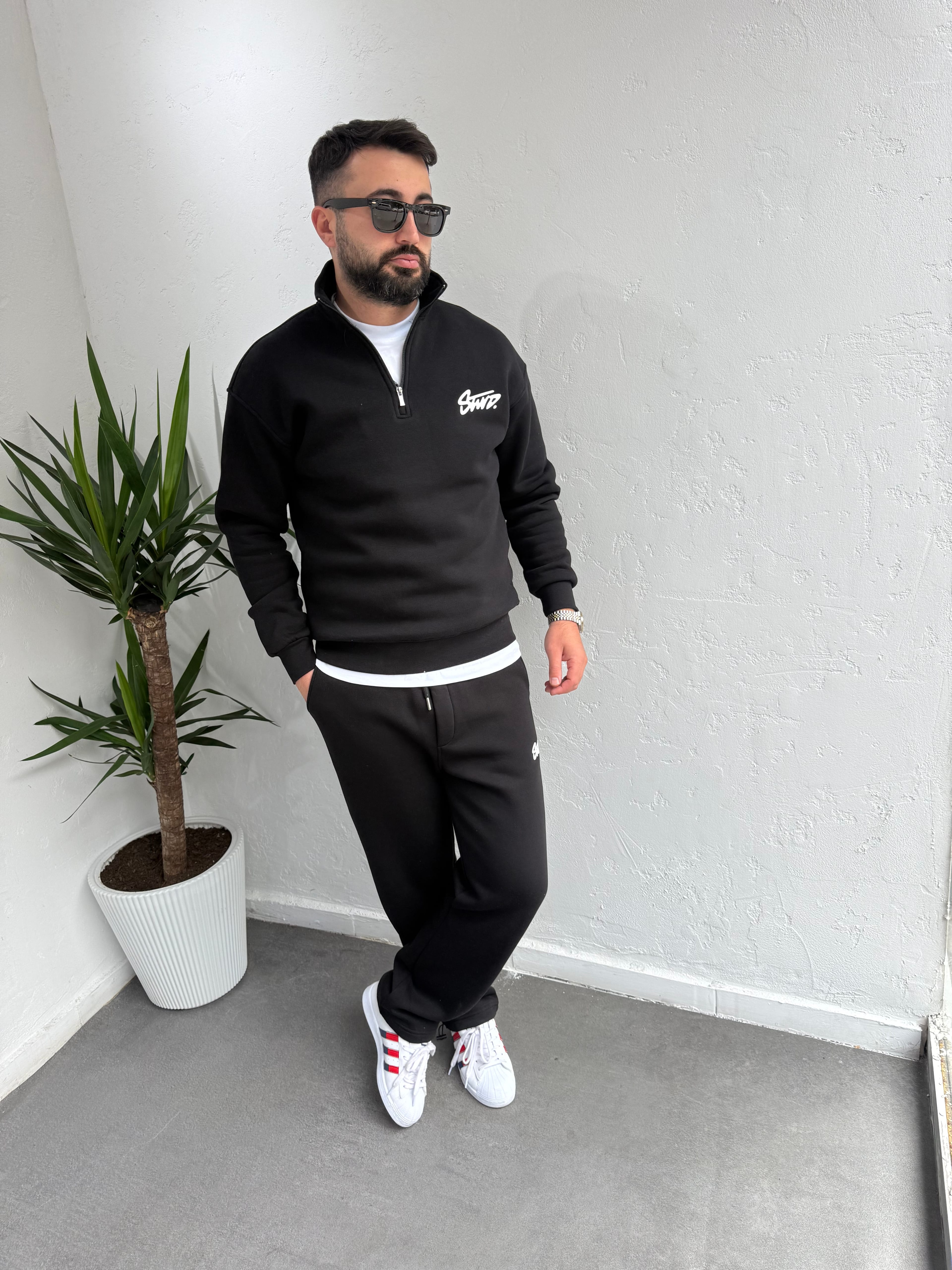 STWD Cotton Fermuarlı Sweatshirt Siyah