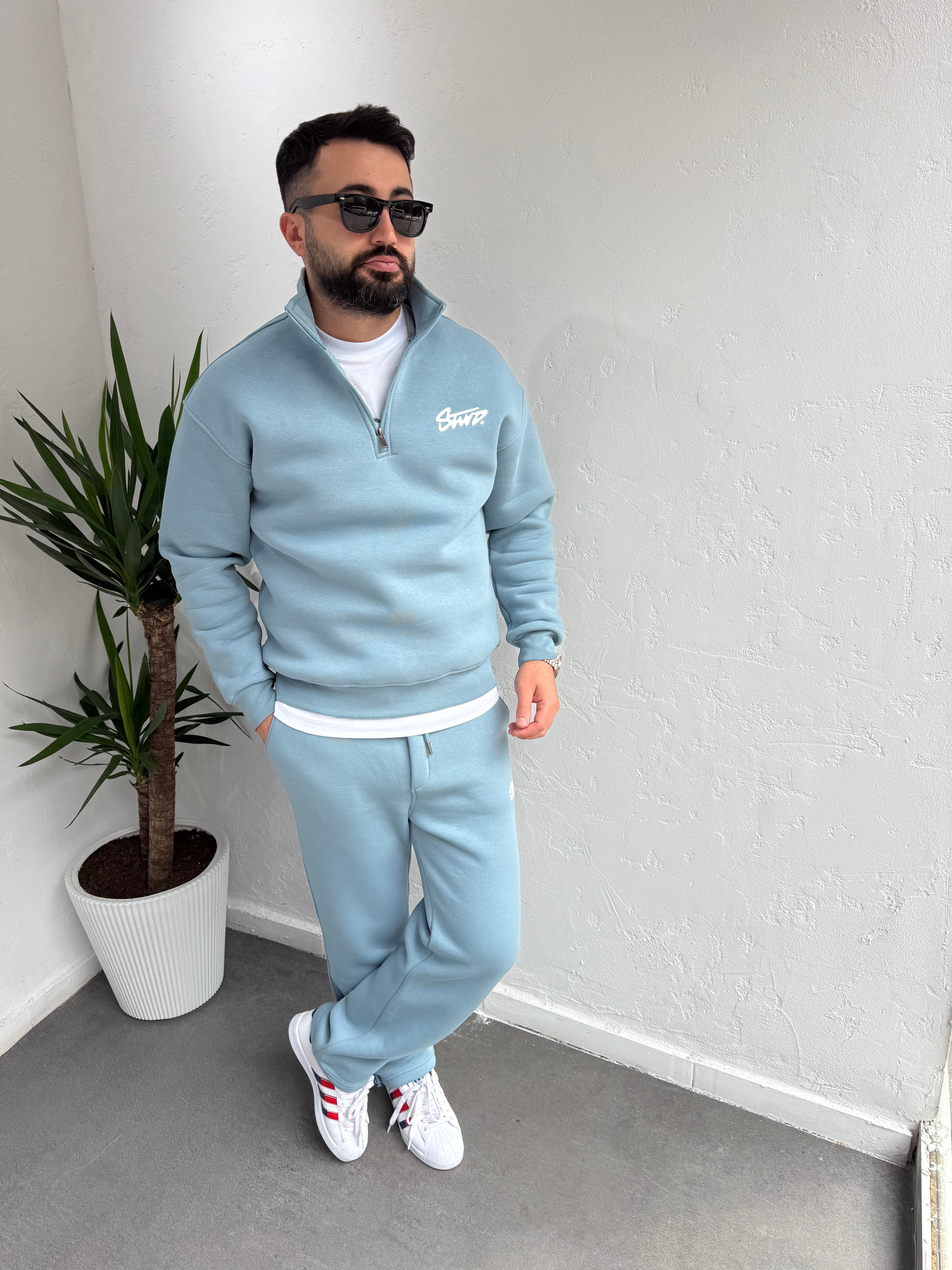 STWD Cotton Fermuarlı Sweatshirt Bebe Mavisi