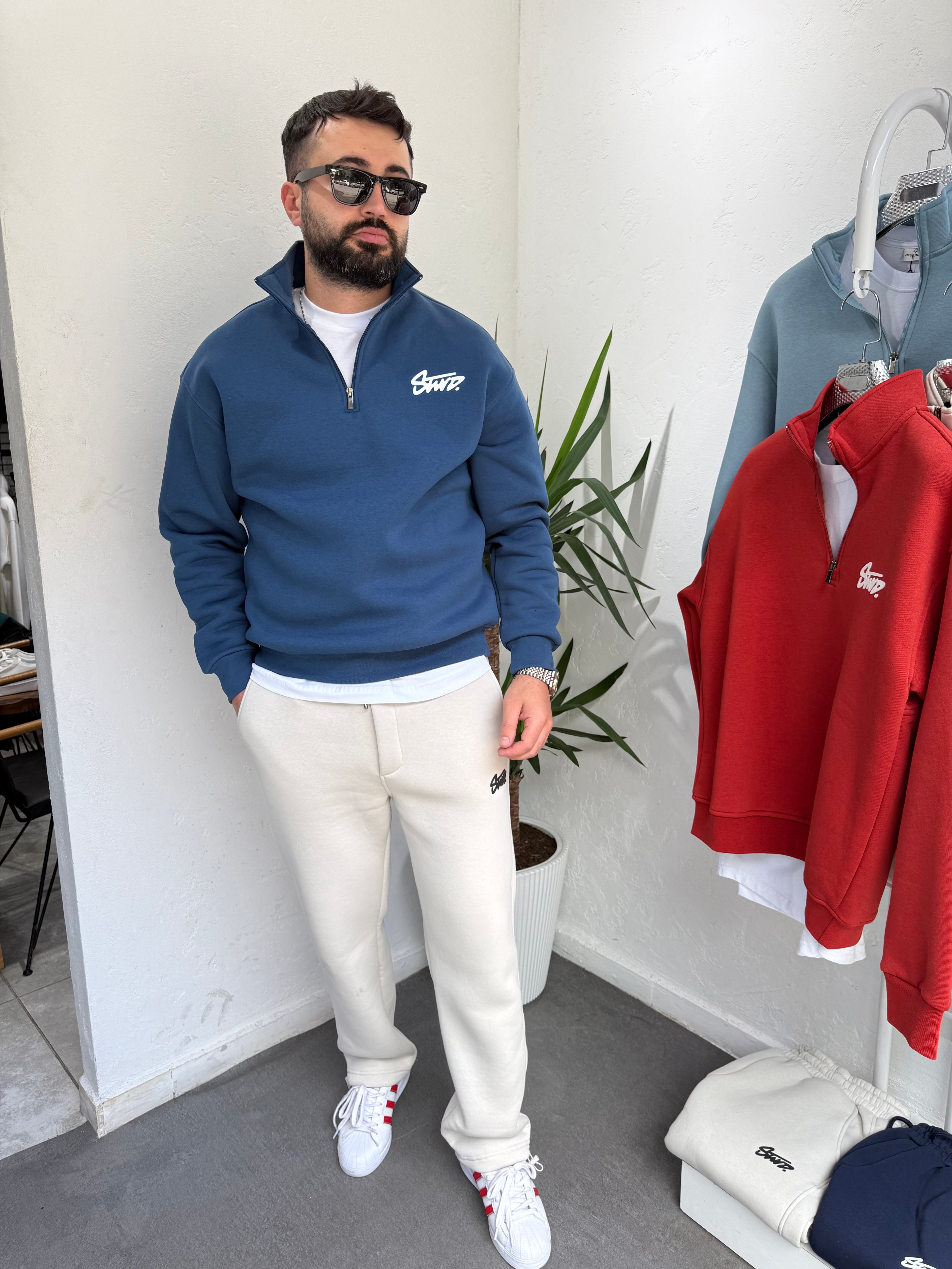 STWD Cotton Fermuarlı Sweatshirt Petrol Mavisi