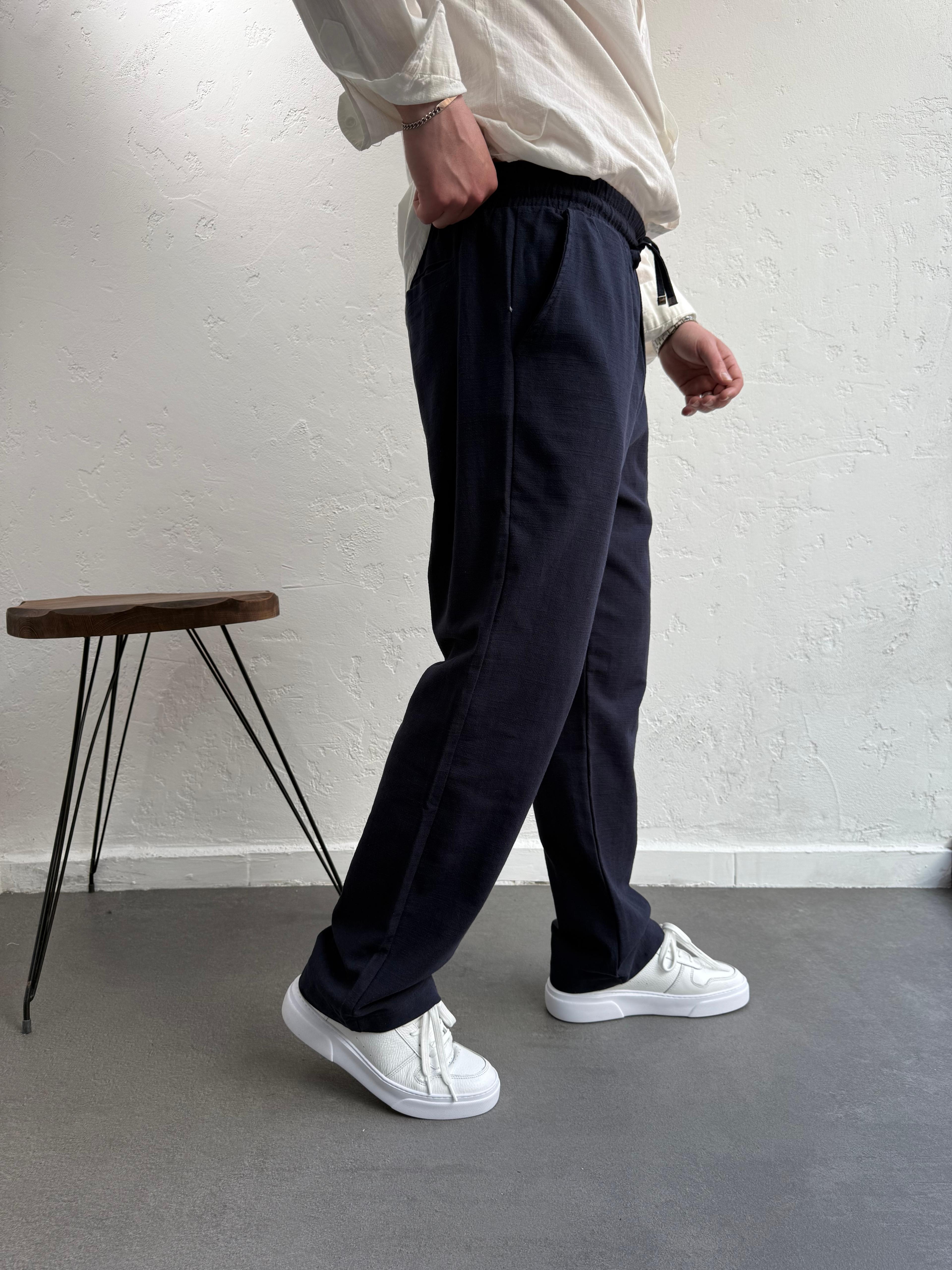 Lenasso Keten Baggy Pantolon Lacivert