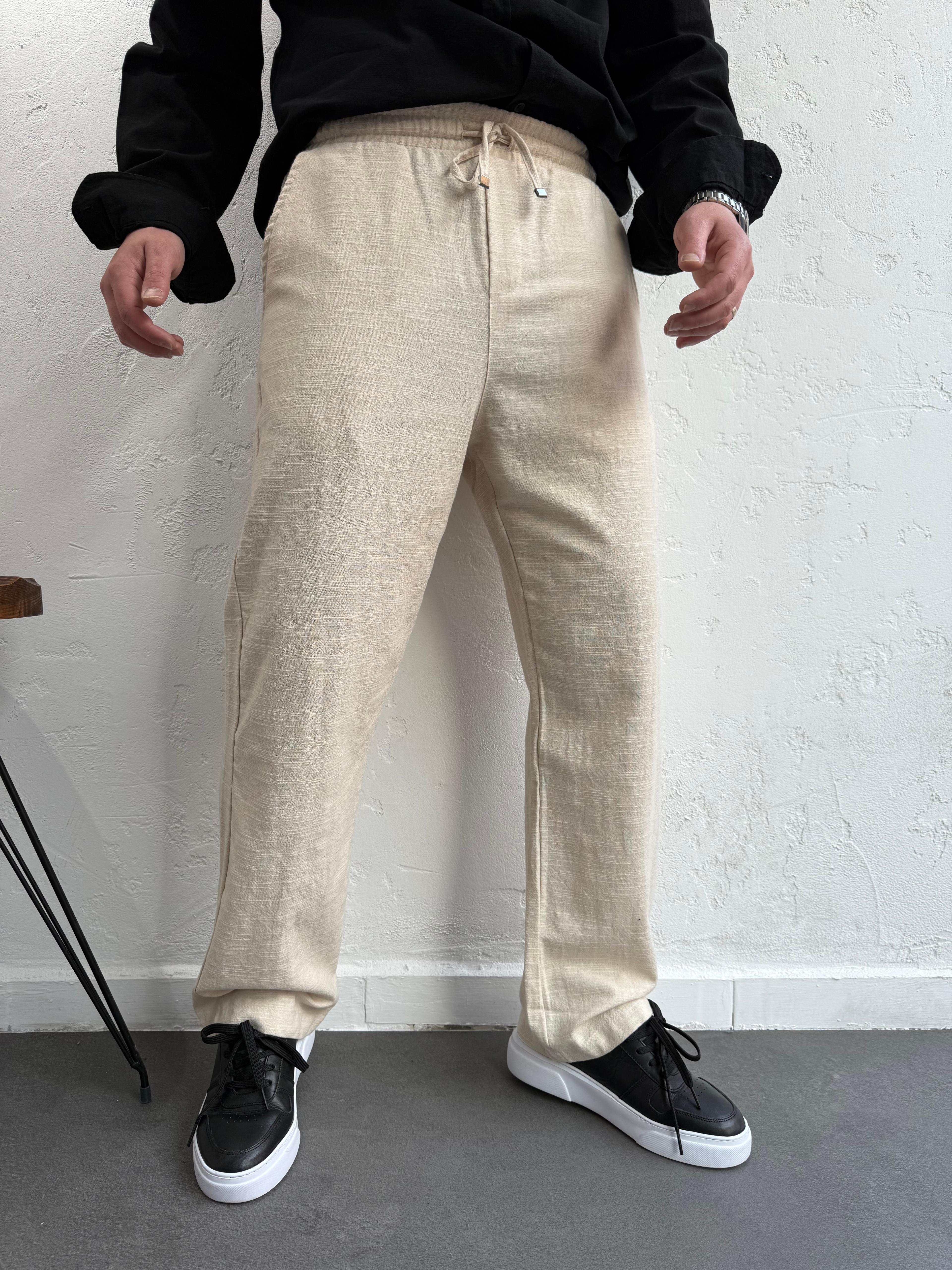 Lenasso Keten Baggy Pantolon Krem