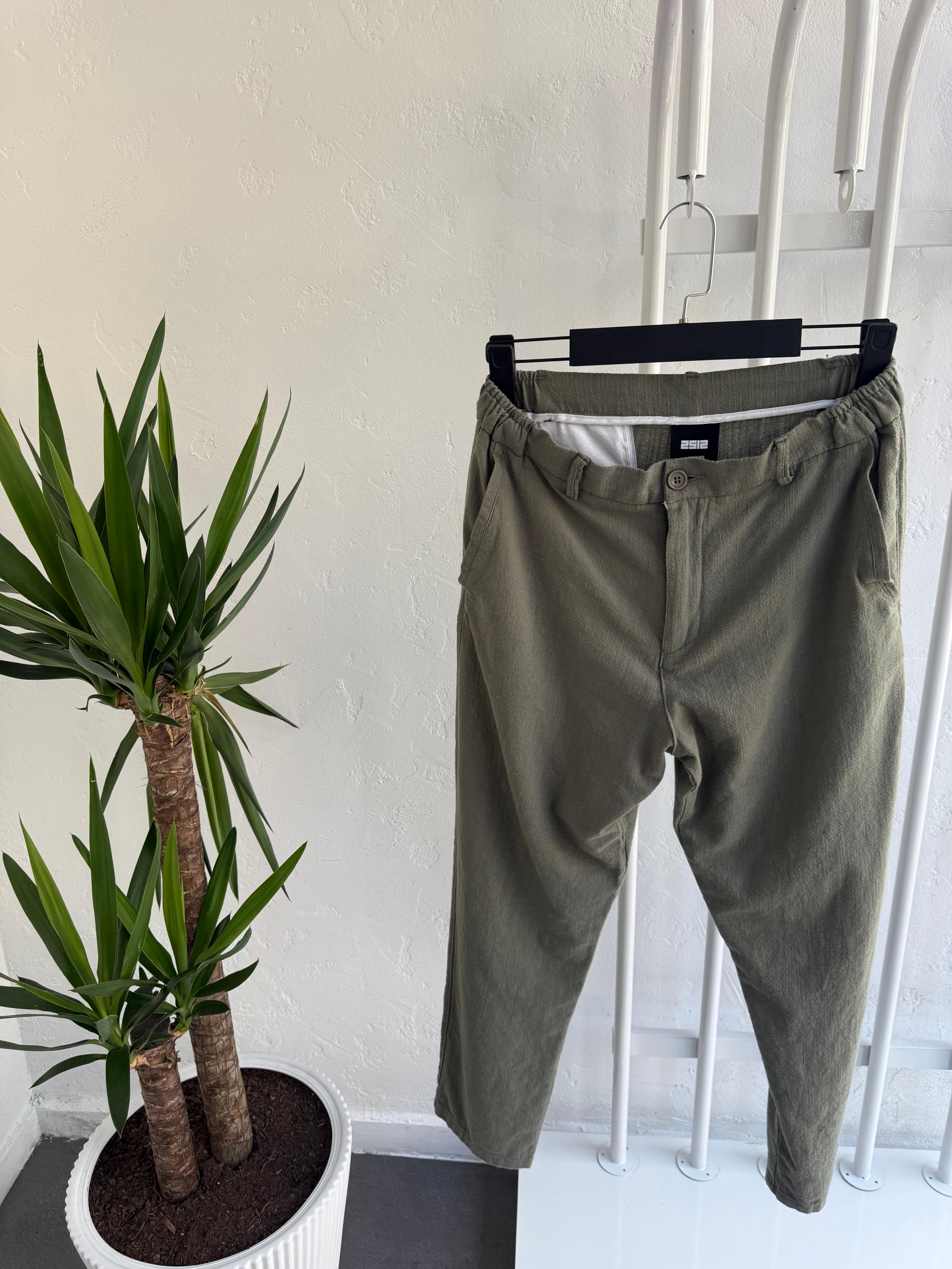 2512 Keten Pantolon Yeşil