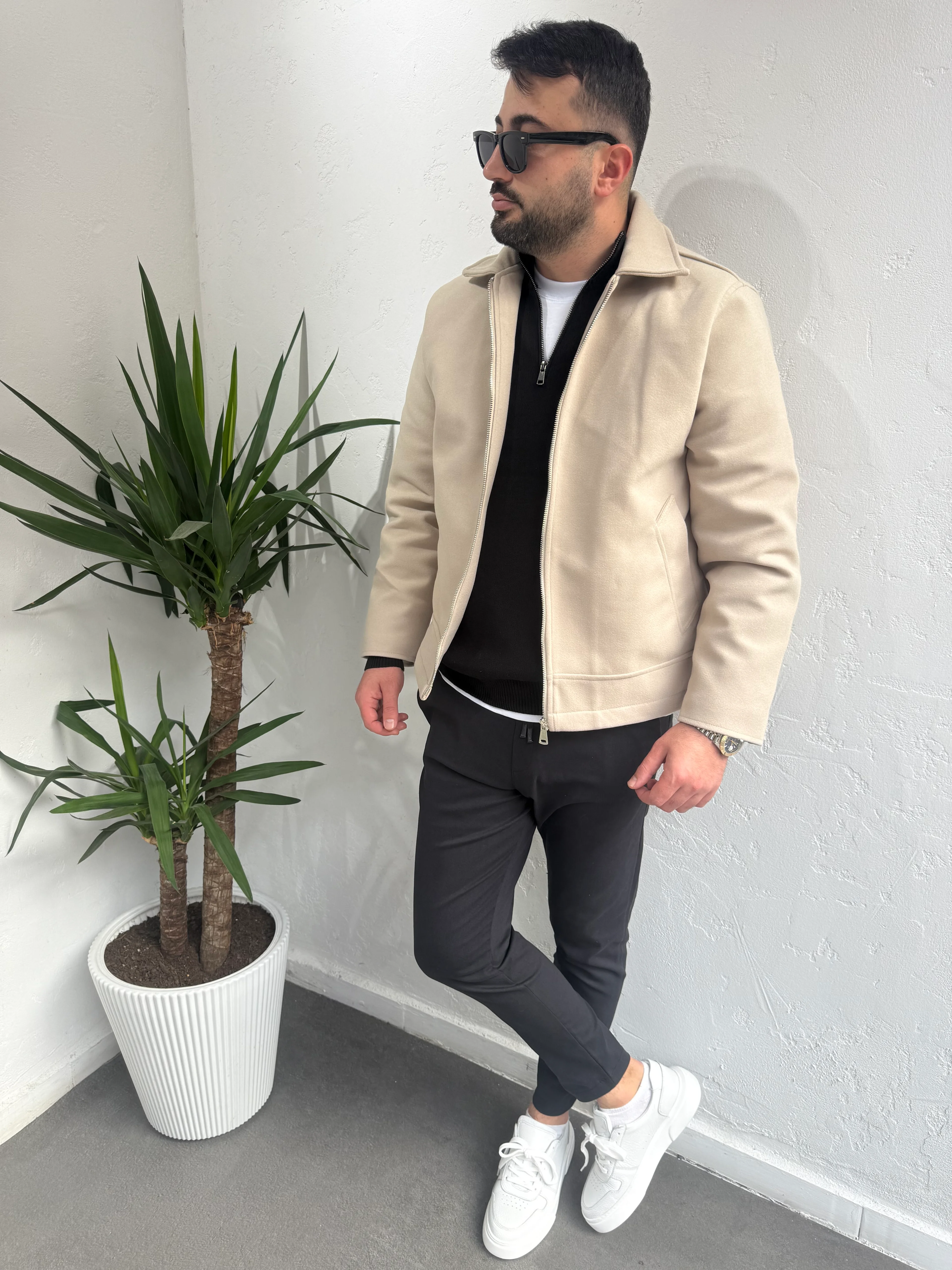 Pilot Kaşe Ceket Krem