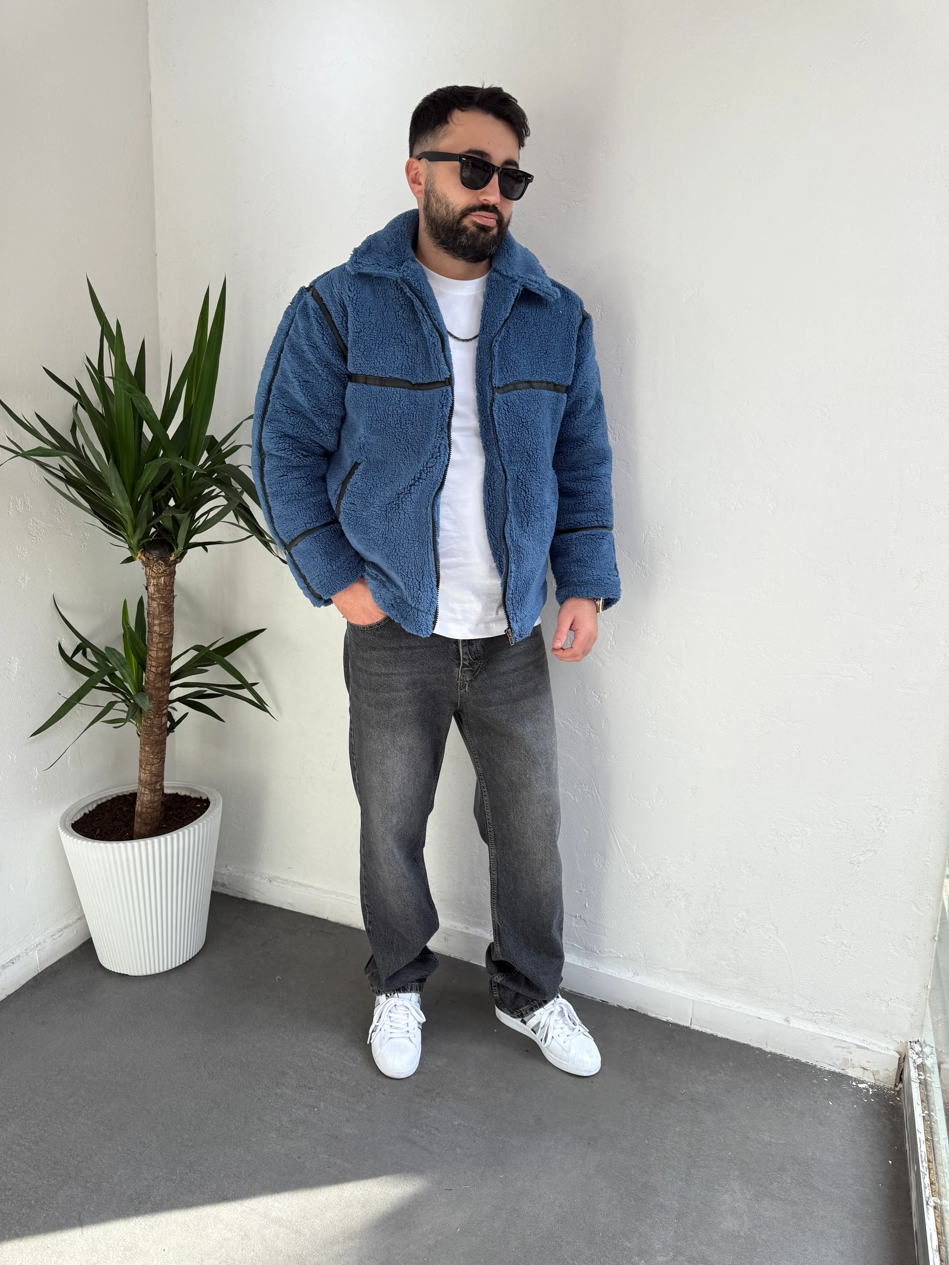 ZR Model Peluş Mont Mavi