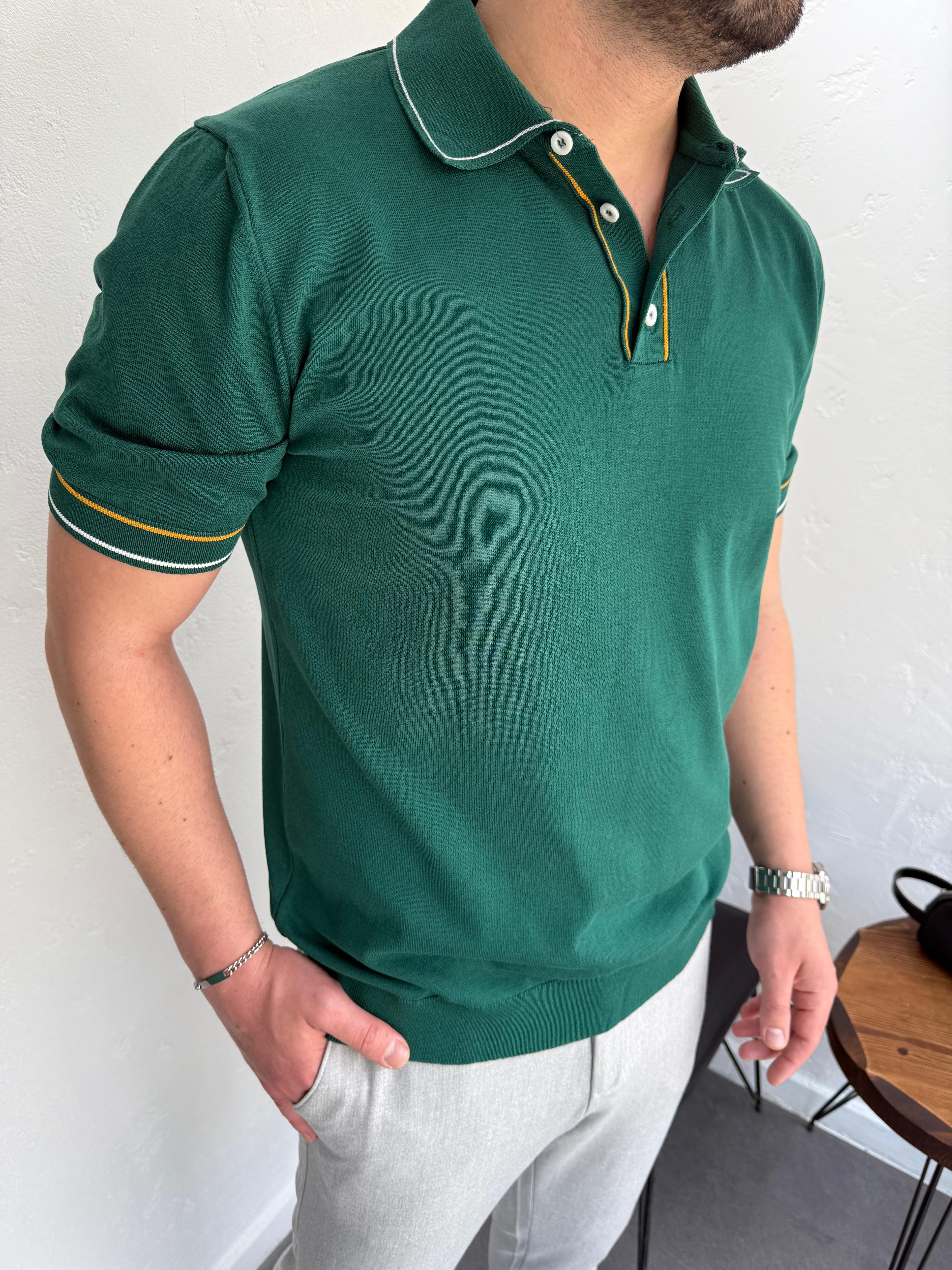 2512 Triko Polo Yaka Tshirt Su Yeşili