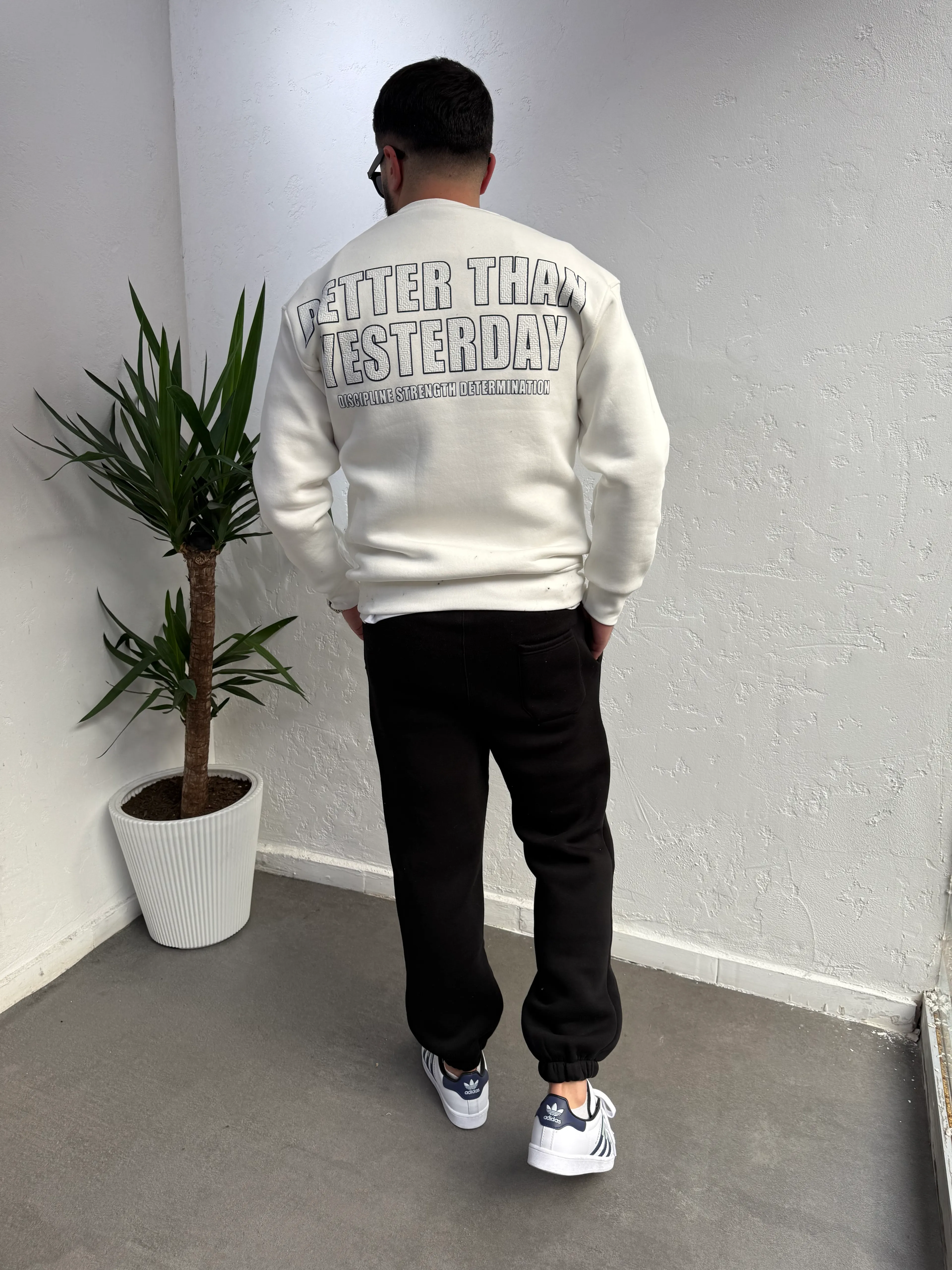 Deep Ön Arka Baskılı Sweatshirt Beyaz