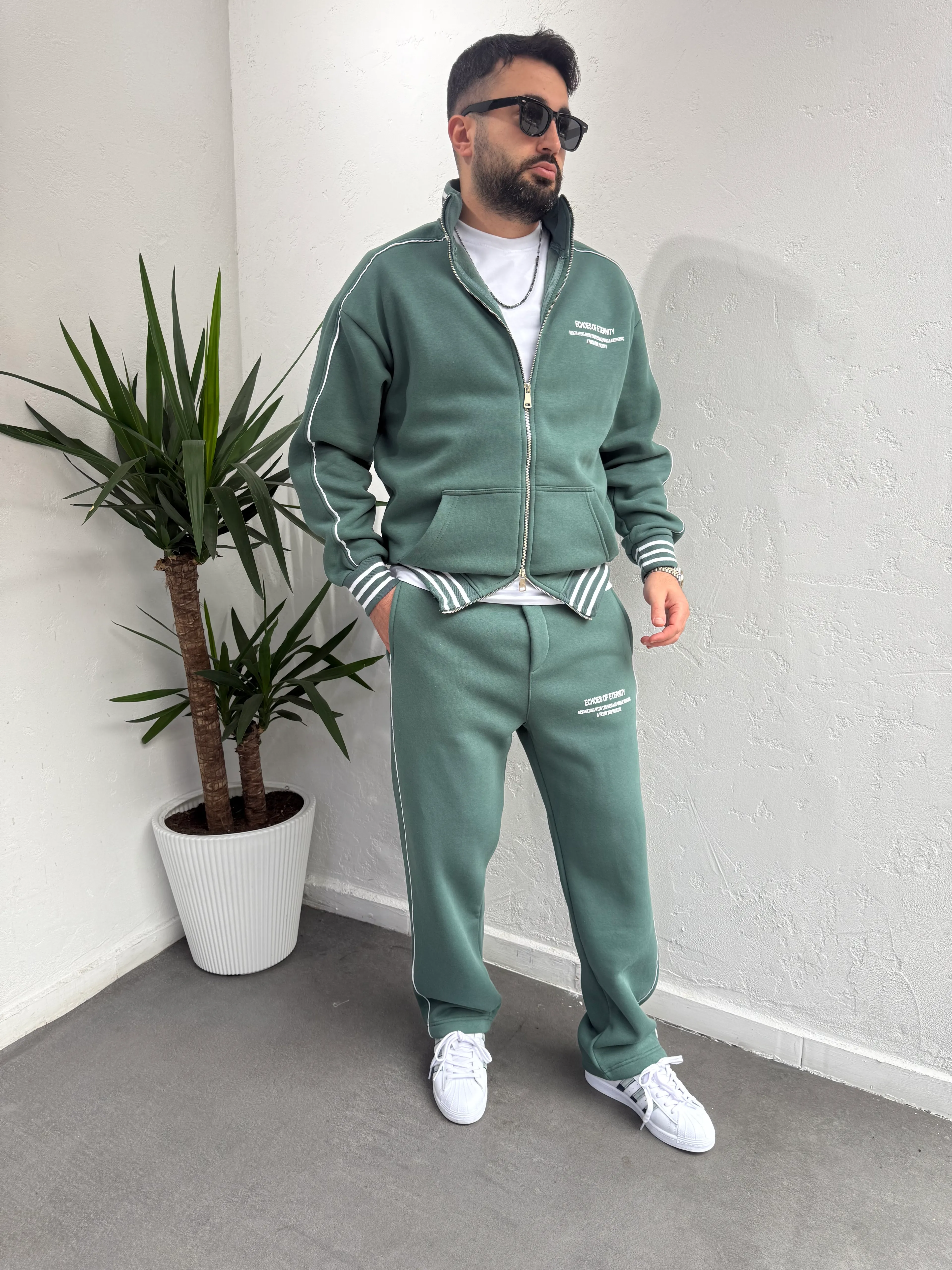 Deep Çift Fermuar Detaylı Eşofman Takımı Yeşil