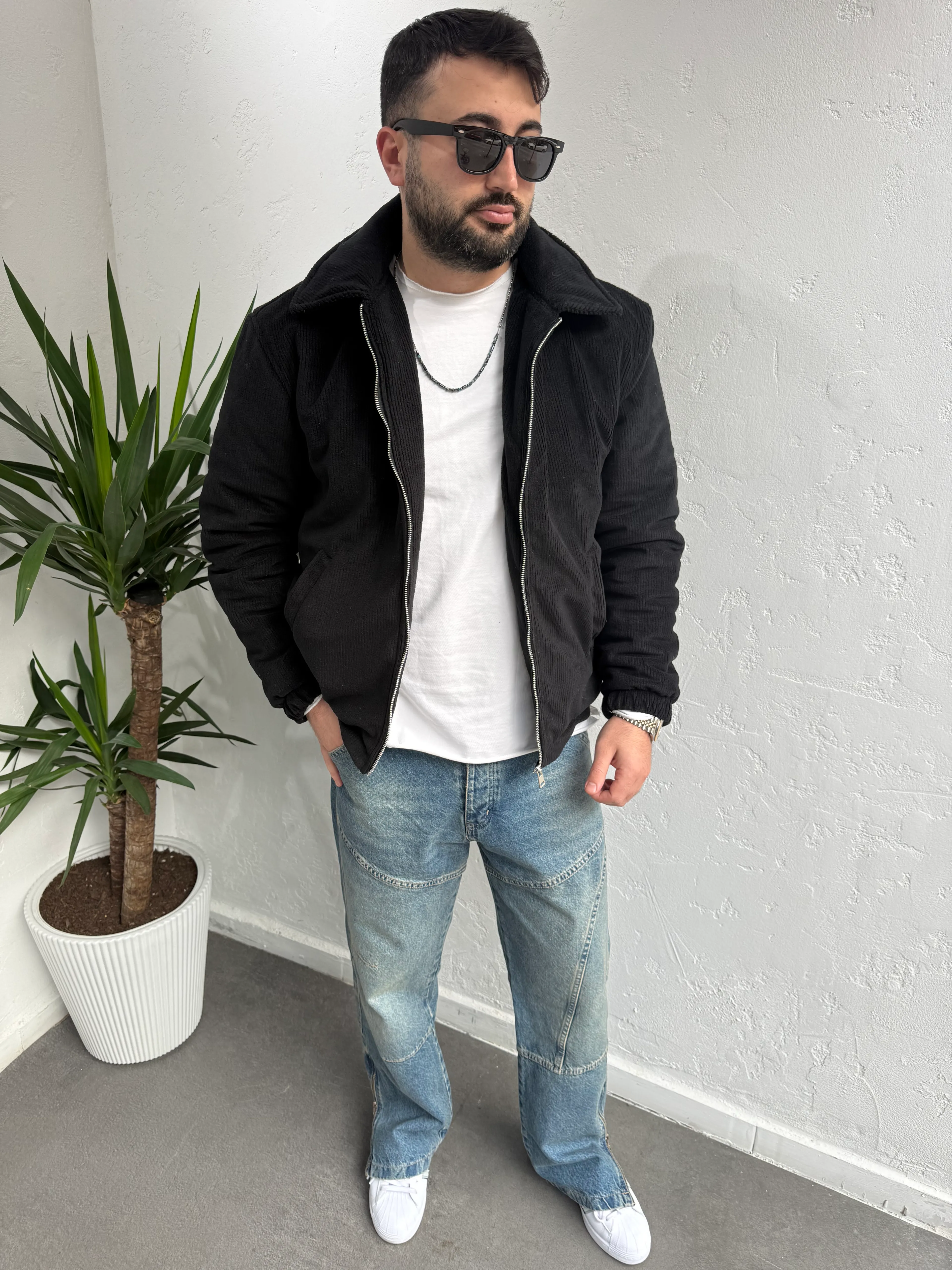 Zr Model Slim Fit Kadife Mont Siyah 