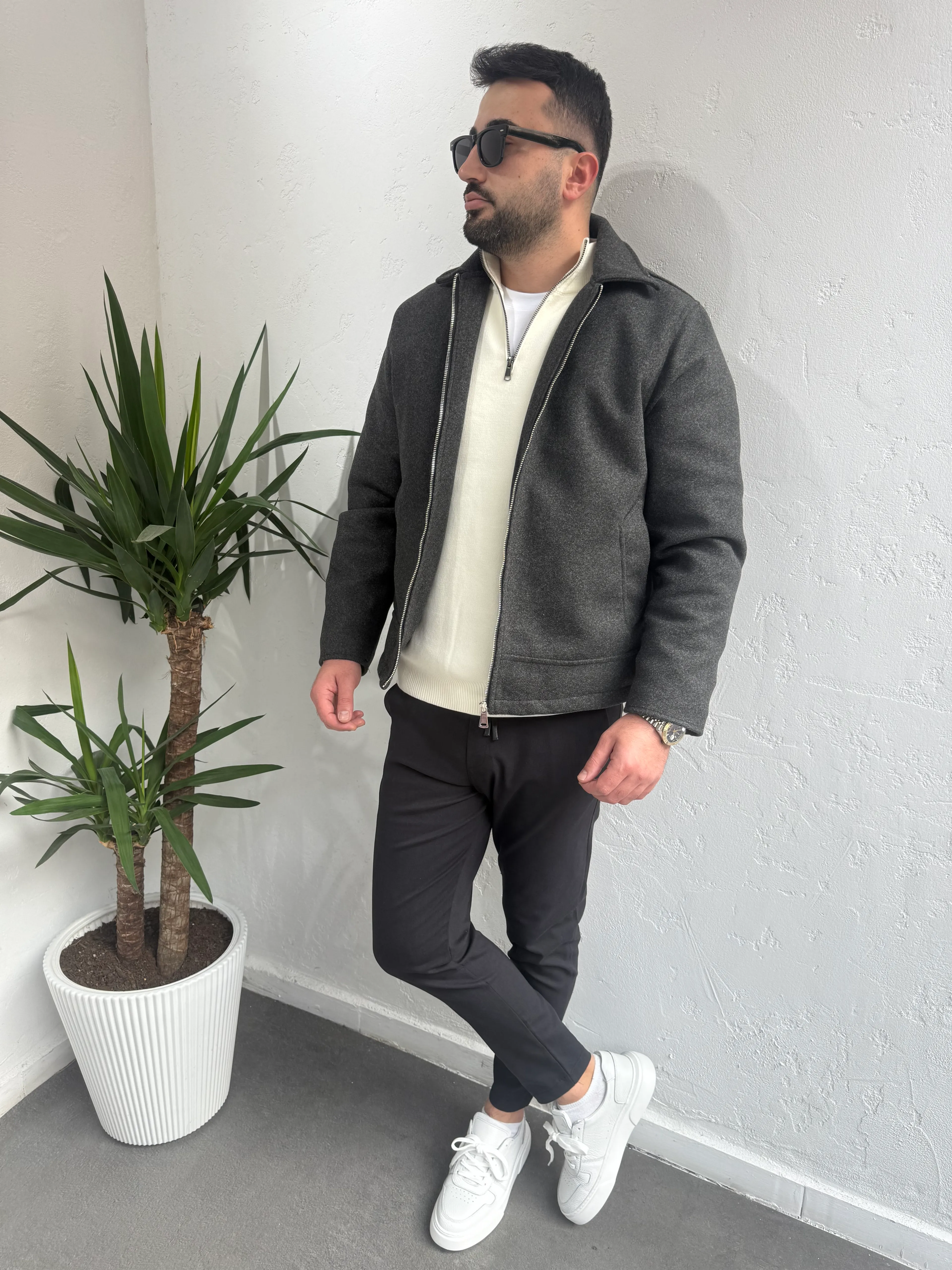 Pilot Kaşe Ceket Antrasit 