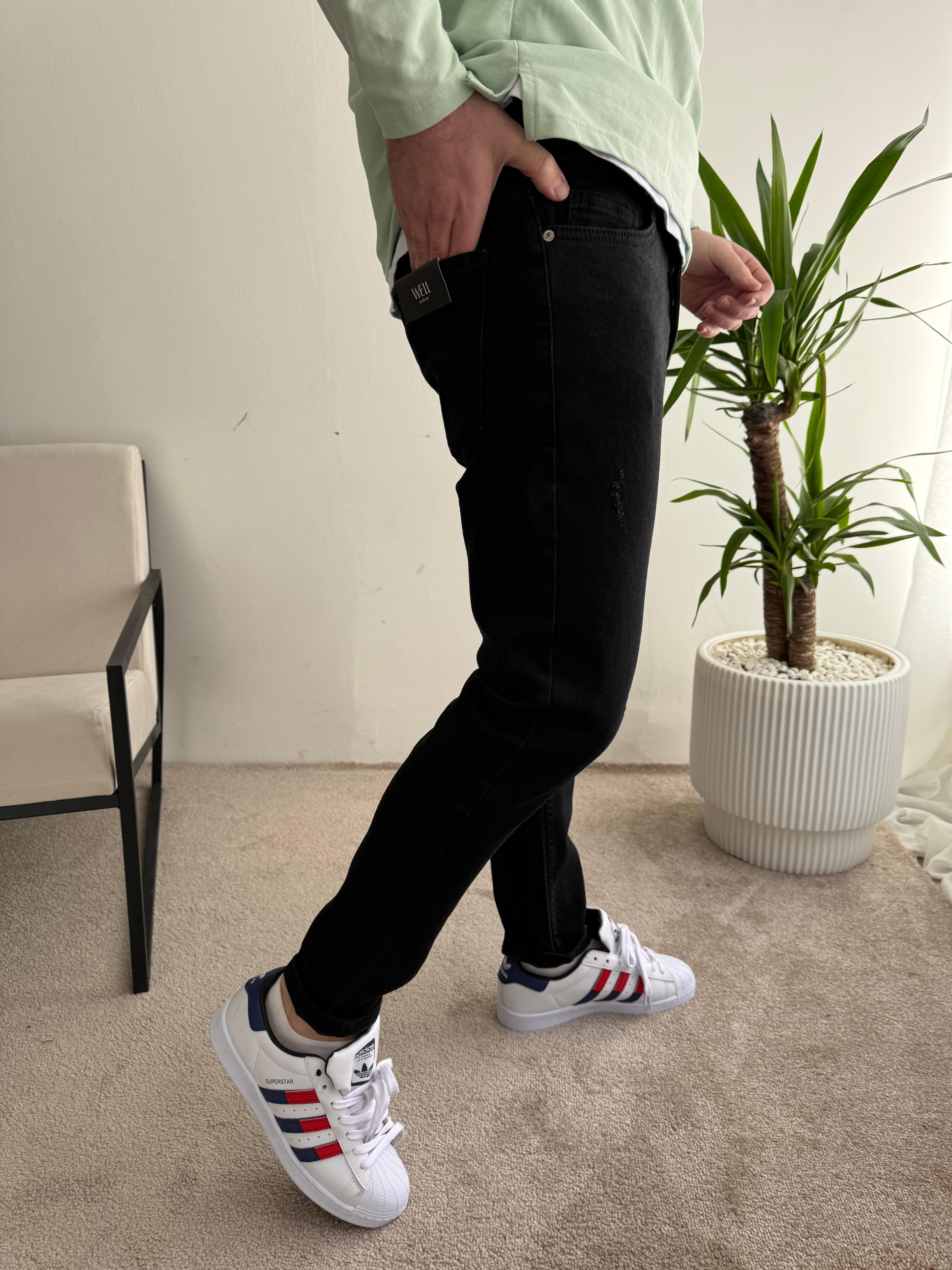 Skinny Jeans Yırtık Siyah