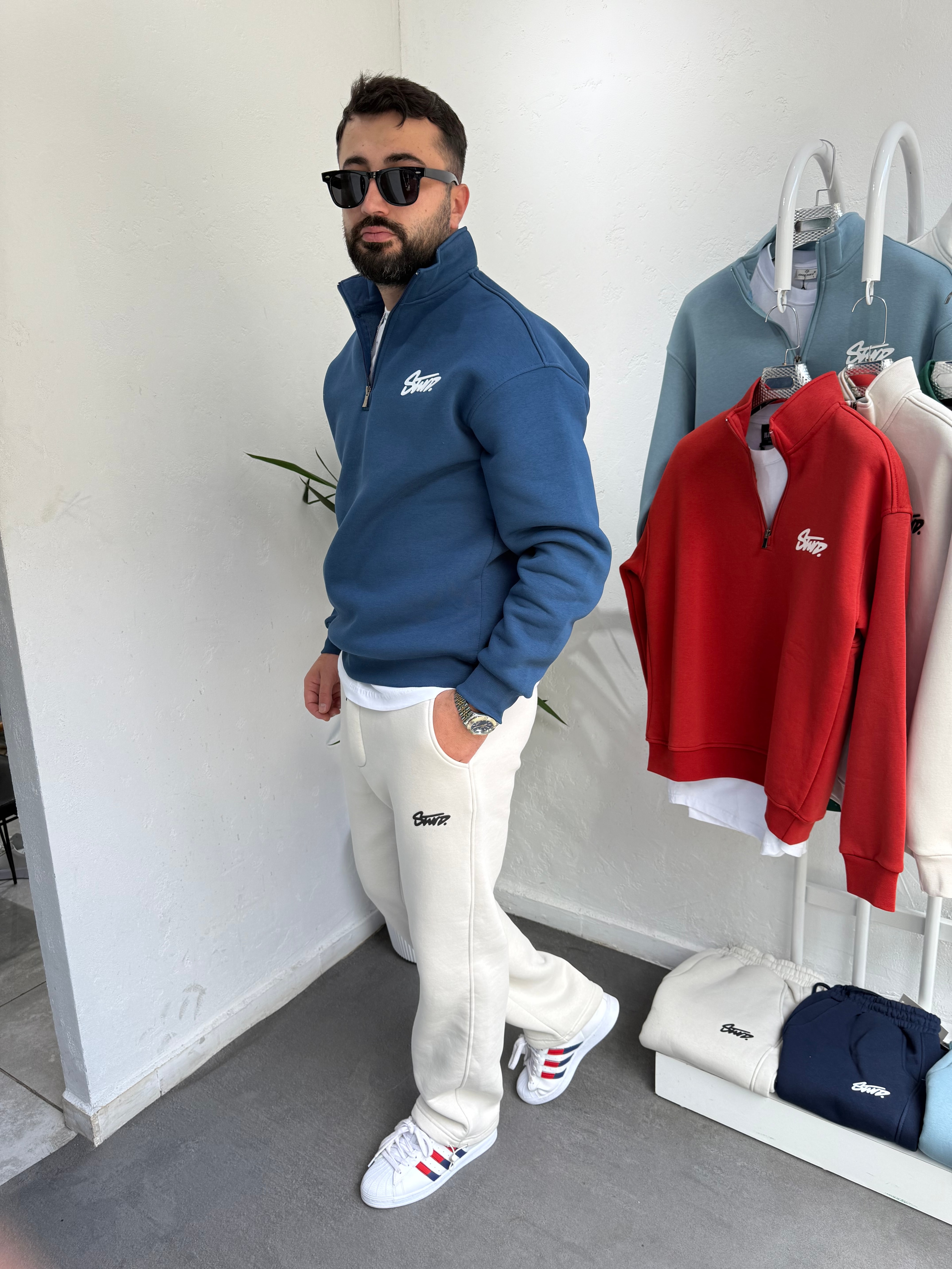 STWD Cotton Fermuarlı Sweatshirt Petrol Mavisi