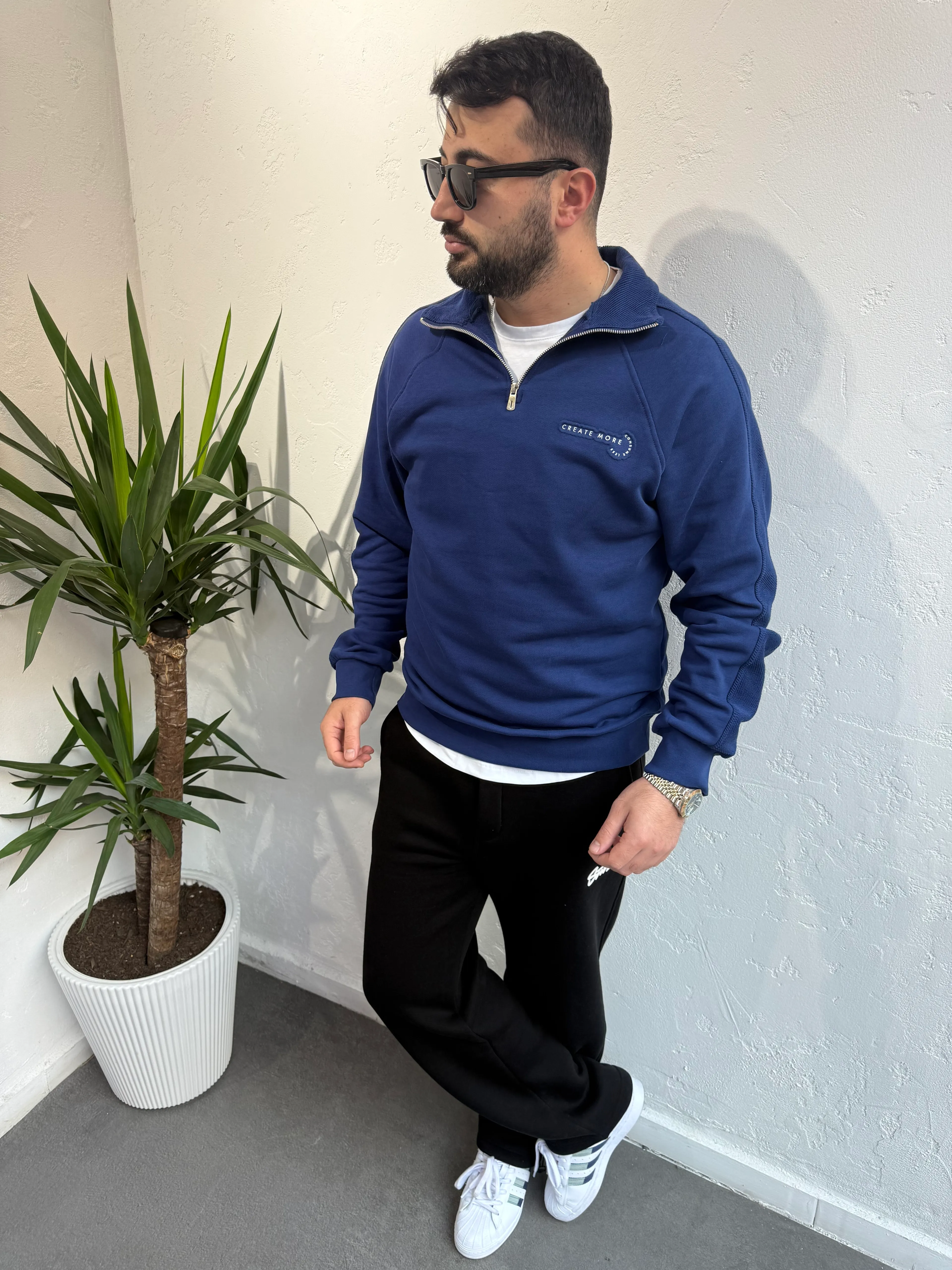 Deep Create Çizgili Sweat Mavi