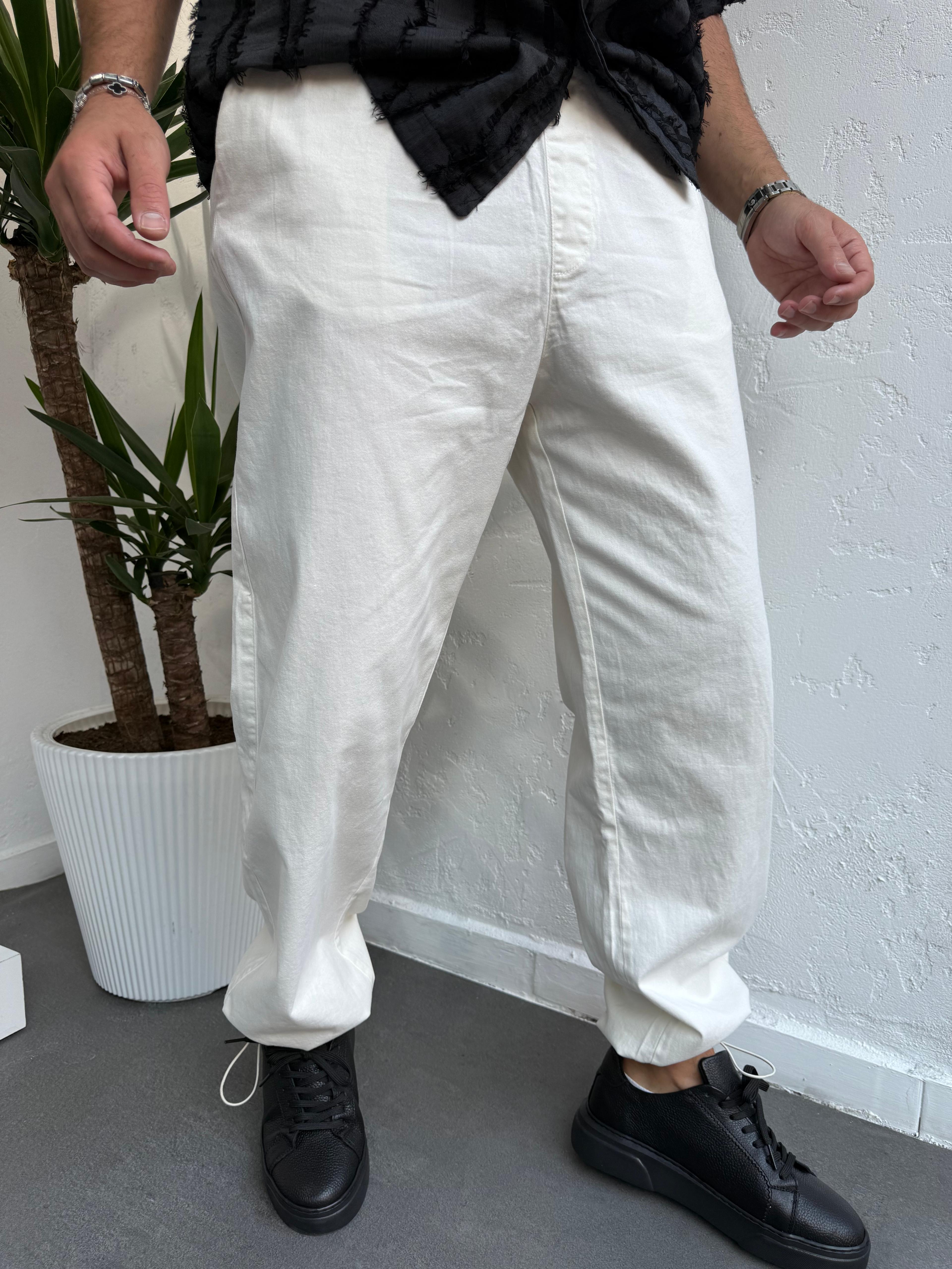 We11 Gabardin Baggy Pantolon Beyaz