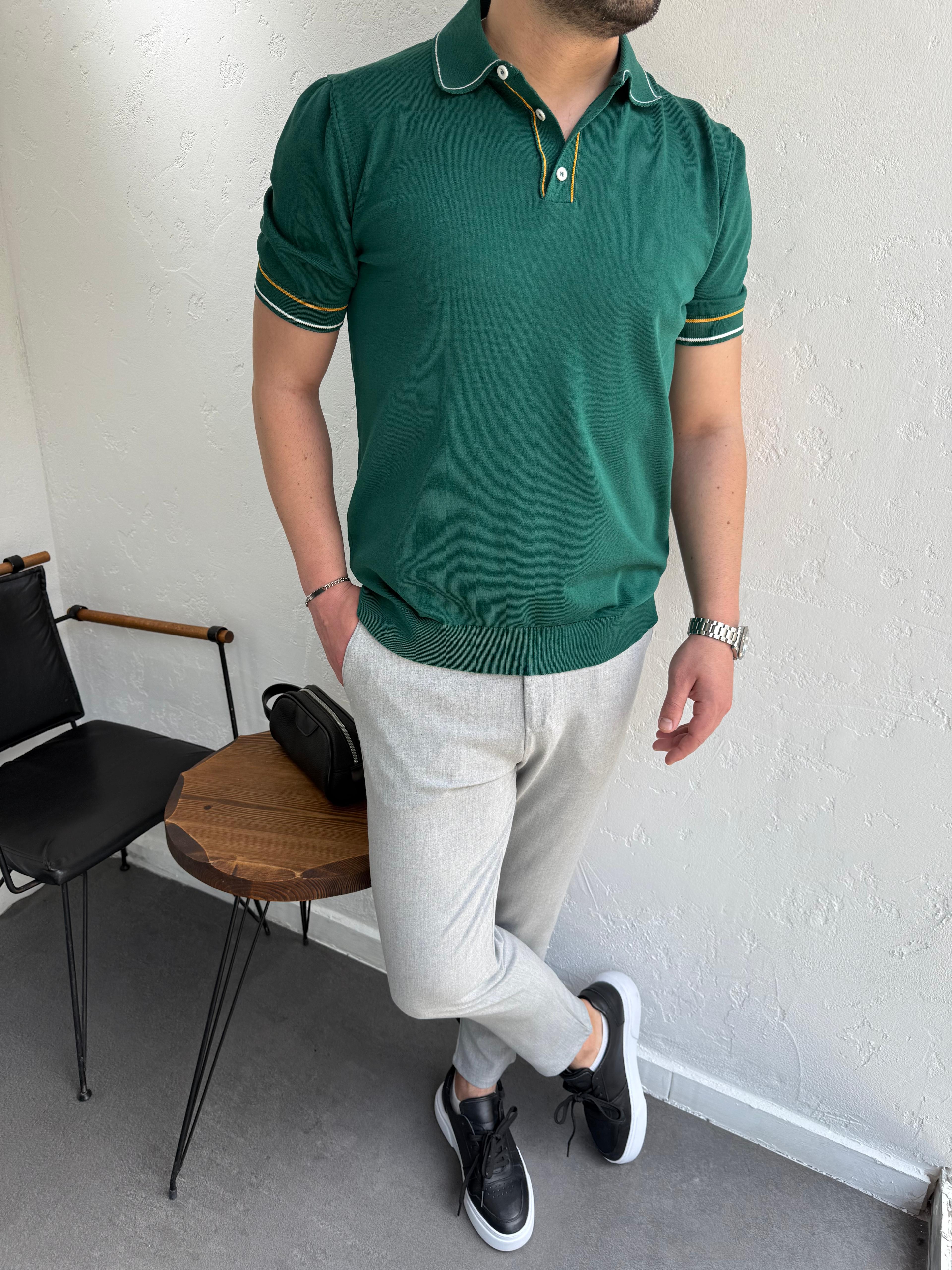 2512 Triko Polo Yaka Tshirt Su Yeşili