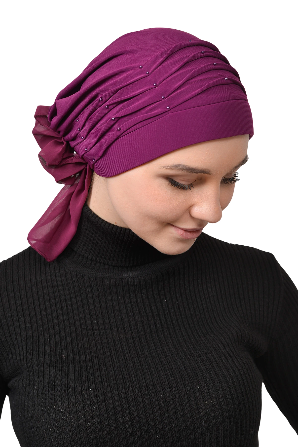 Pileli İncili Nervür Tesettür Bone