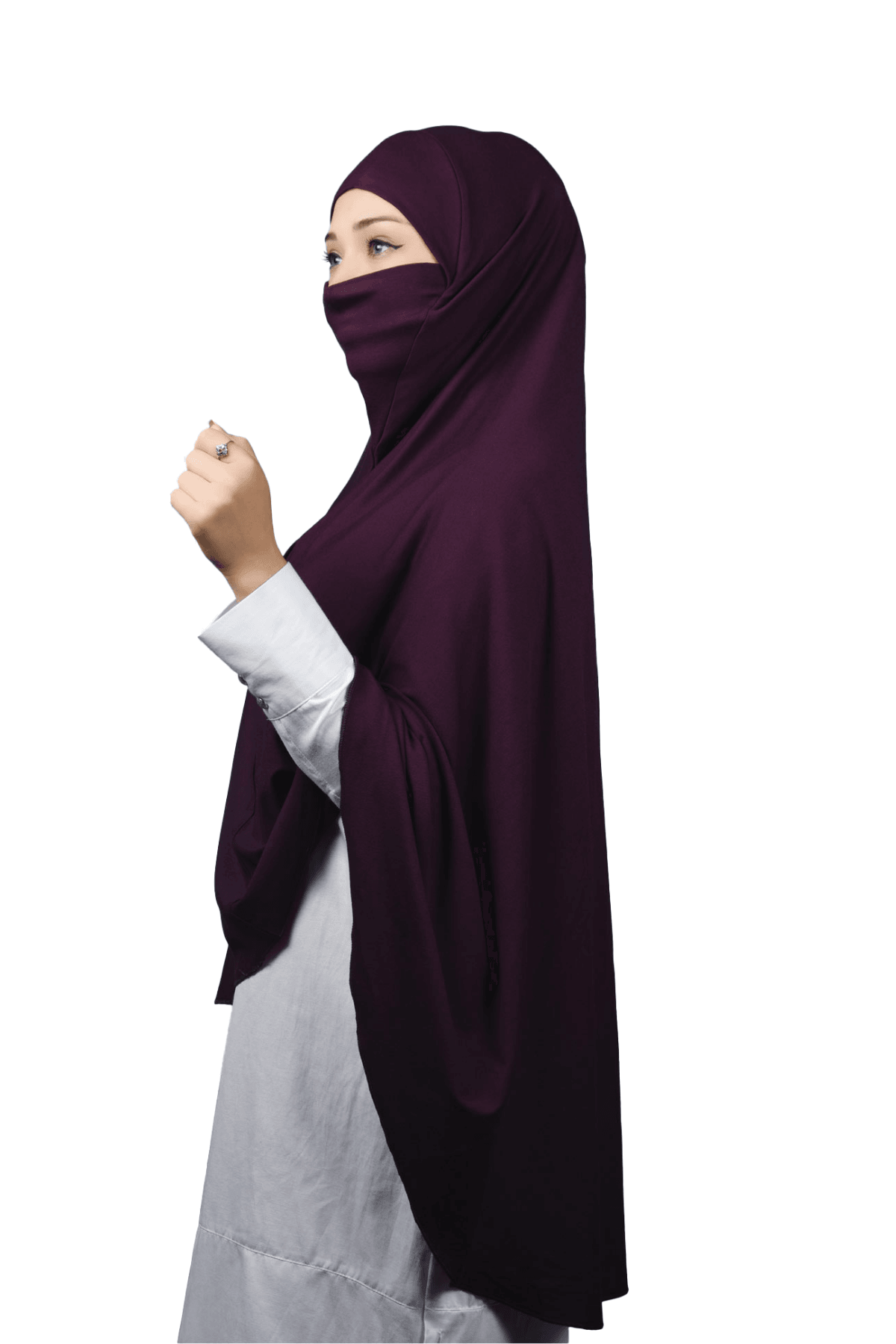 Hazır Türban Peçeli Pratik Eşarp Tesettür Nikaplı Hijab - Namaz Örtüsü Sufle (5XL) - Mürdüm