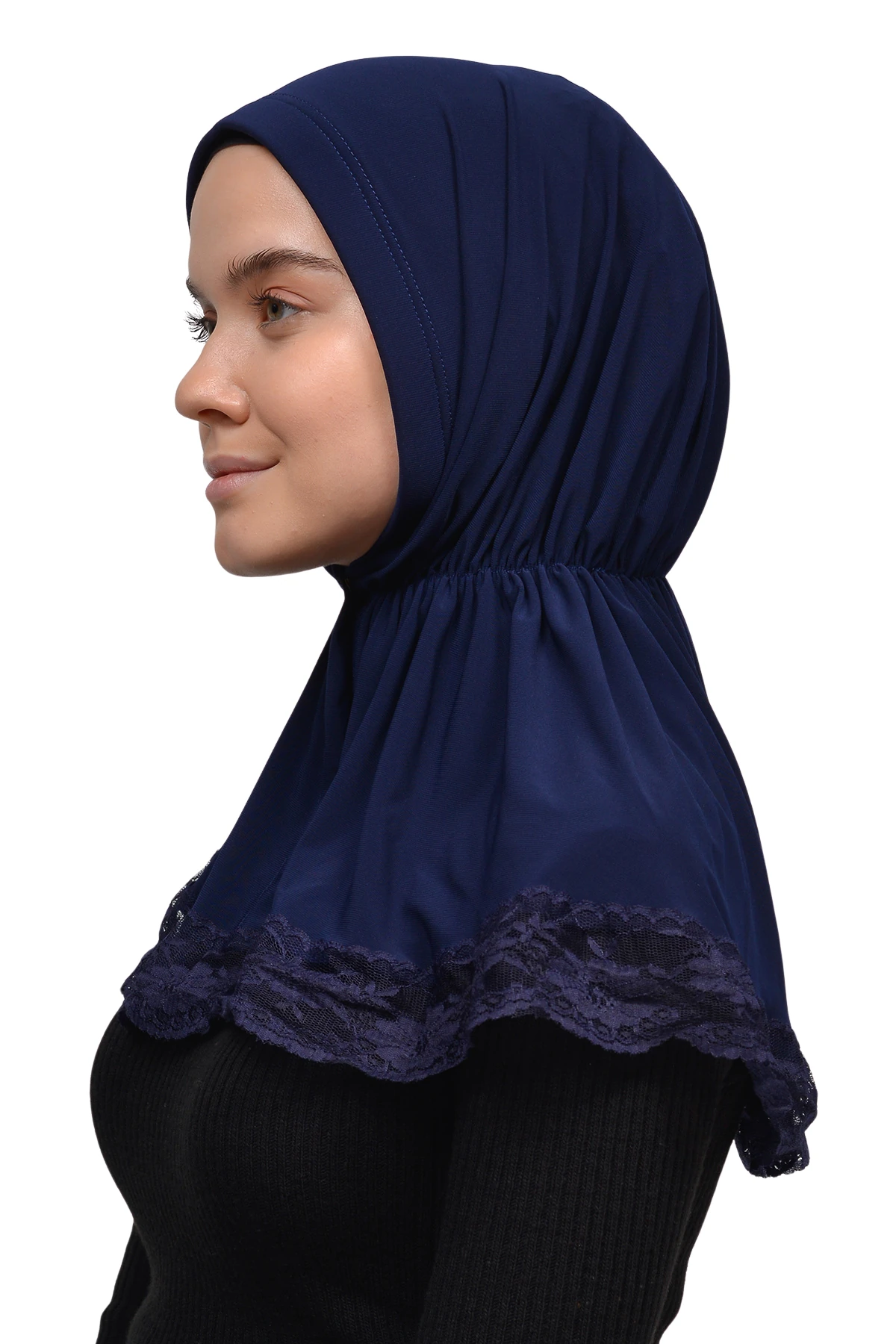 Dantelli Lastik Büzgülü Tela Bantlı Çıtçıtlı Hazır Türban Pratik Eşarp