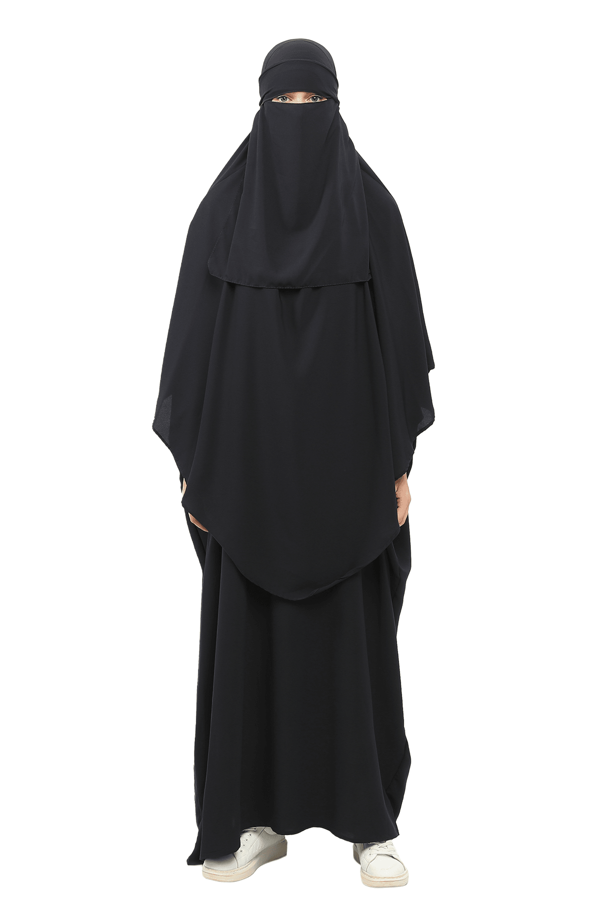 Sultanbaş Nikaplı Çarşaf Cilbab Khimar Abaya Kolu Lastikli Hakim Yaka Peçeli Ferace Medine İpek - Lacivert