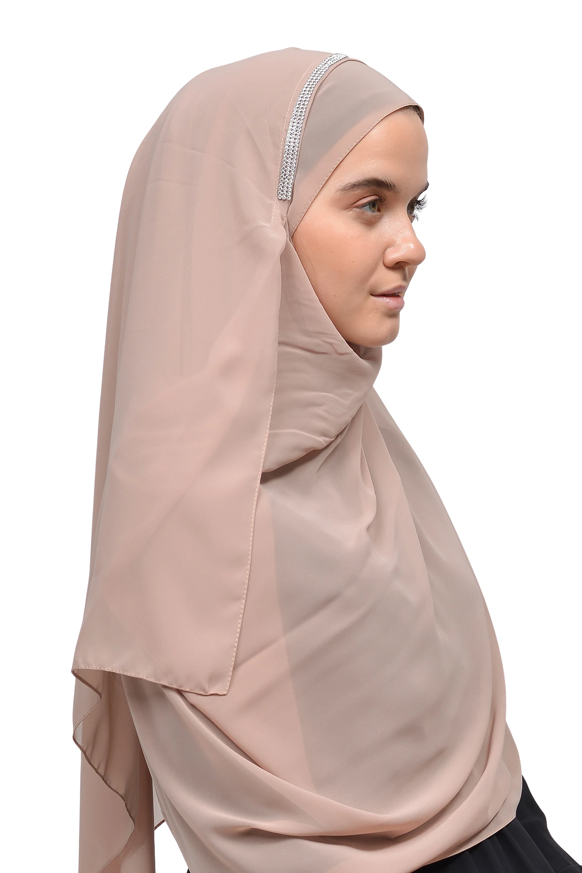 Hazır Pratik Taşlı Malezya Tesettür Şifon Şal