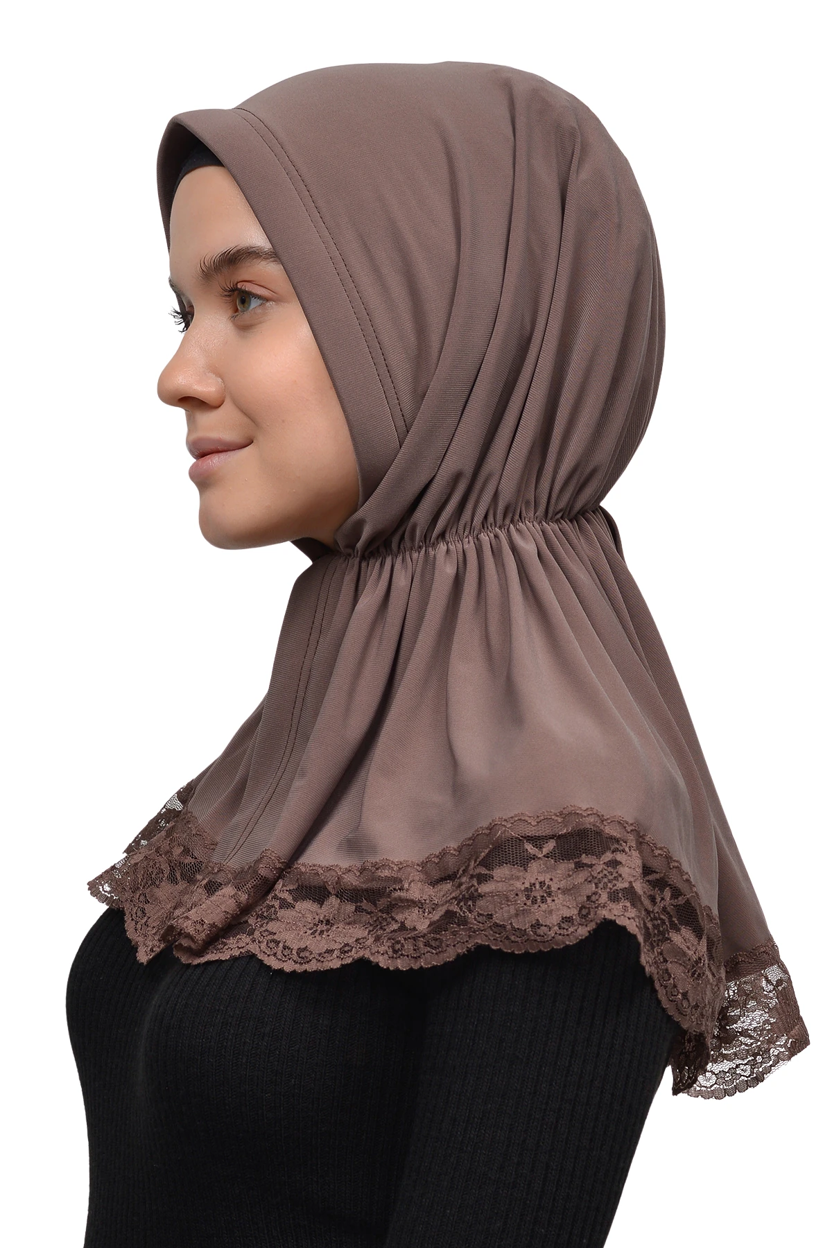 Dantelli Lastik Büzgülü Tela Bantlı Çıtçıtlı Hazır Türban Pratik Eşarp