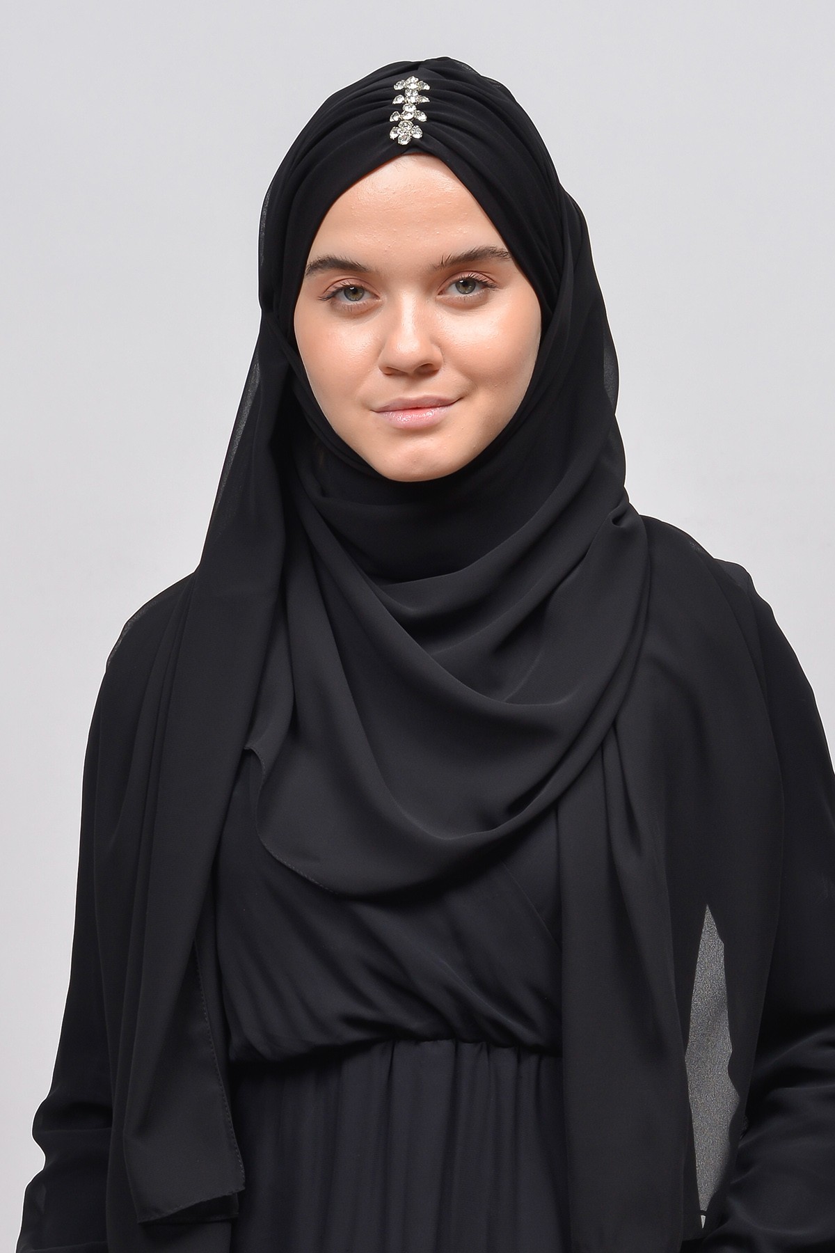 Stone Embellished Chiffon Shawl - Elegant & Practical - Black