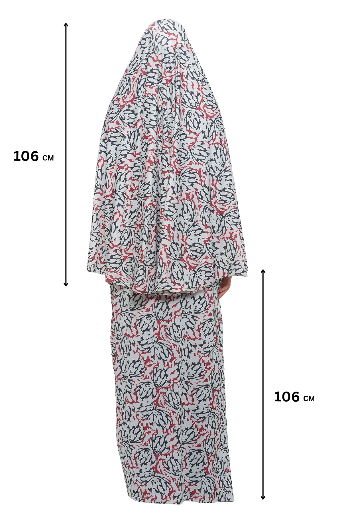 Pratik İki Parça Desenli Başörtülü Likralı Tesettür Namaz Elbisesi 991-06-0611