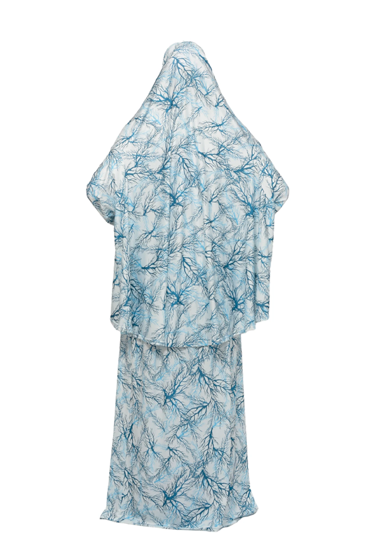 Two-Piece Elastic Skirt & Batwing Sleeve Tree Pattern Prayer Dress