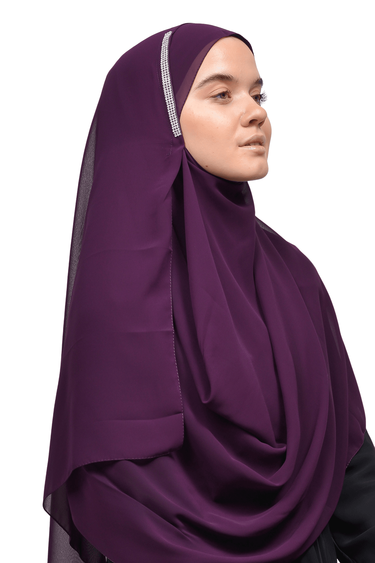 Elegant Chiffon Shawl with Pearl Stone Decorations