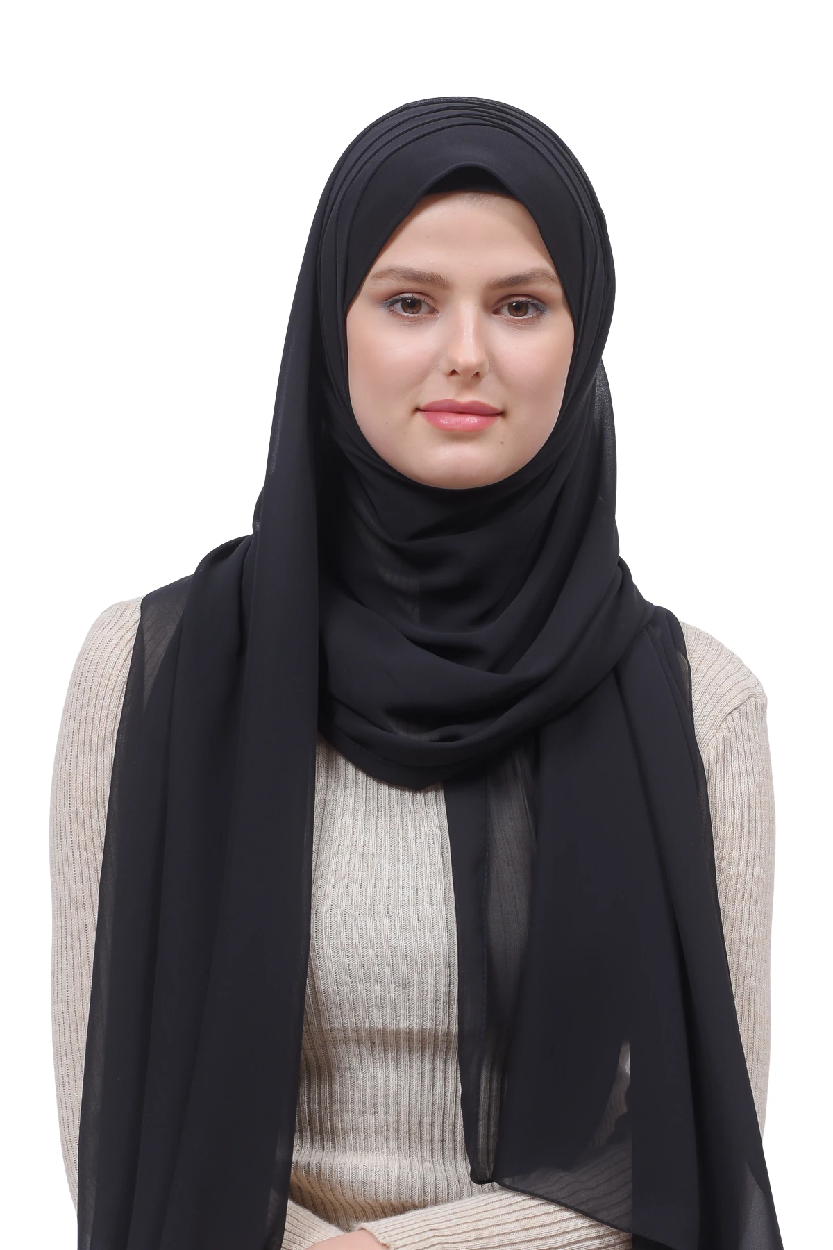 Pileli Çapraz Tela Bantlı Pratik Tesettür Şifon Şal