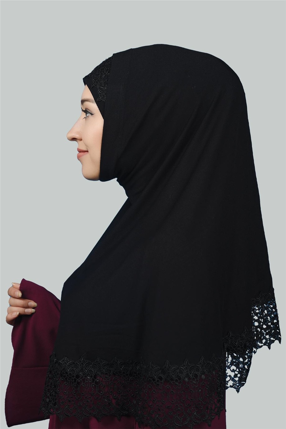 İkili Set Dantelli Pratik Eşarp Hazır Hijab ve Tesettür Bonesi XL
