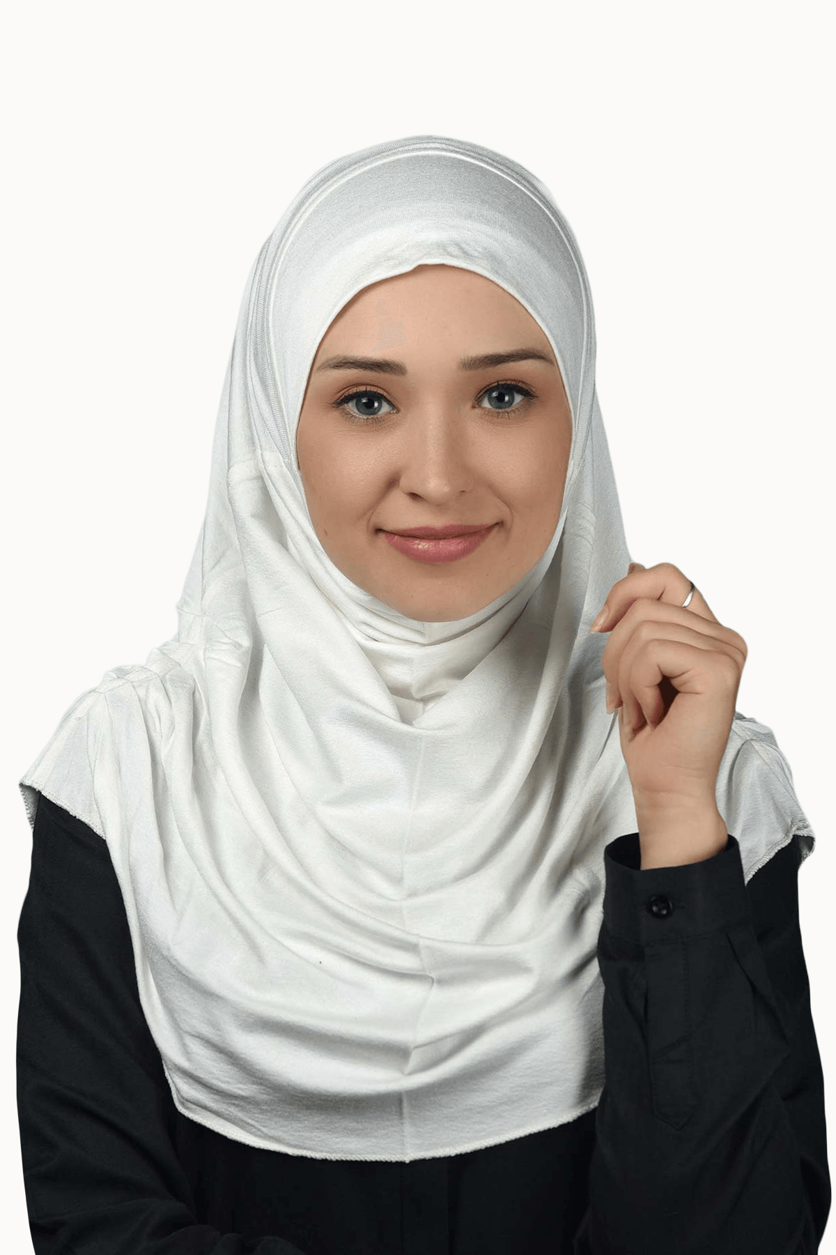 Hazır Türban Büzgülü Pileli Pratik Eşarp Tesettür Hijab - Namaz Örtüsü - Ekru