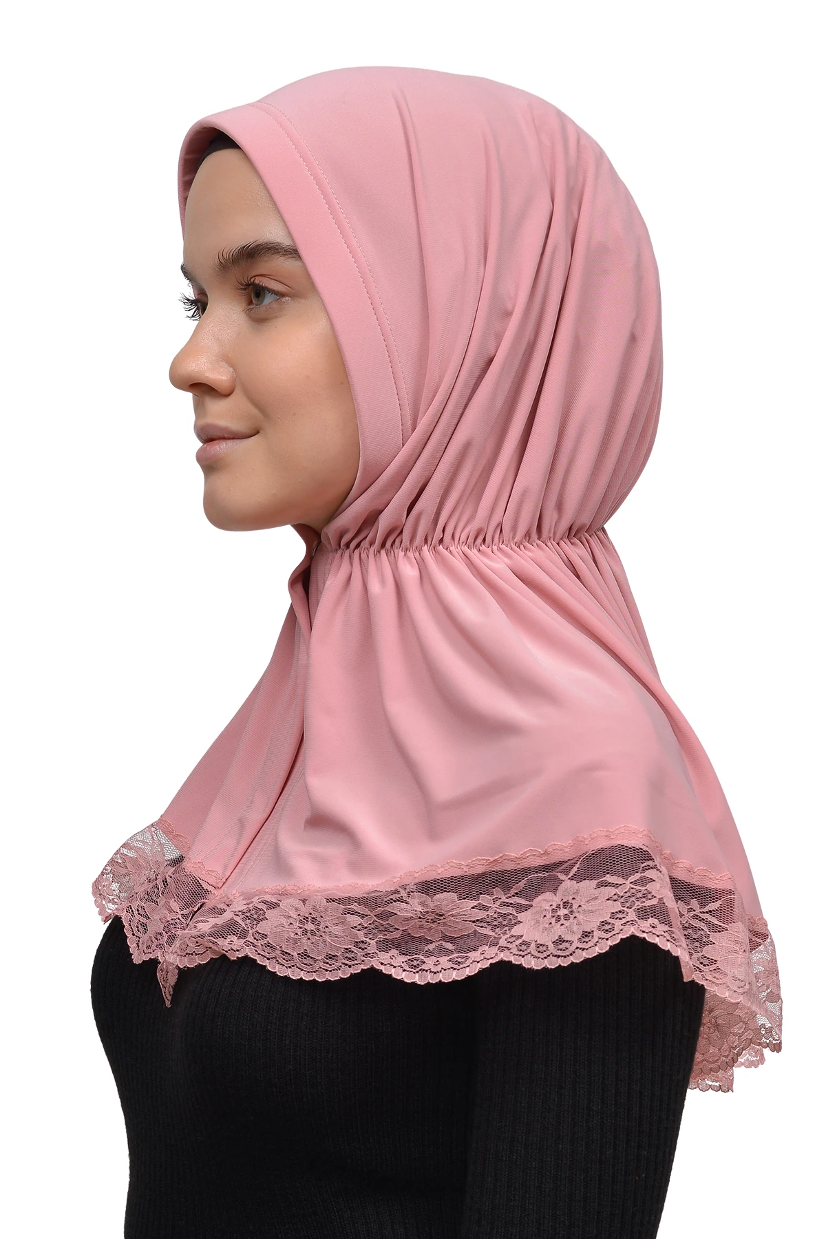 Dantelli Lastik Büzgülü Tela Bantlı Çıtçıtlı Hazır Türban Pratik Eşarp